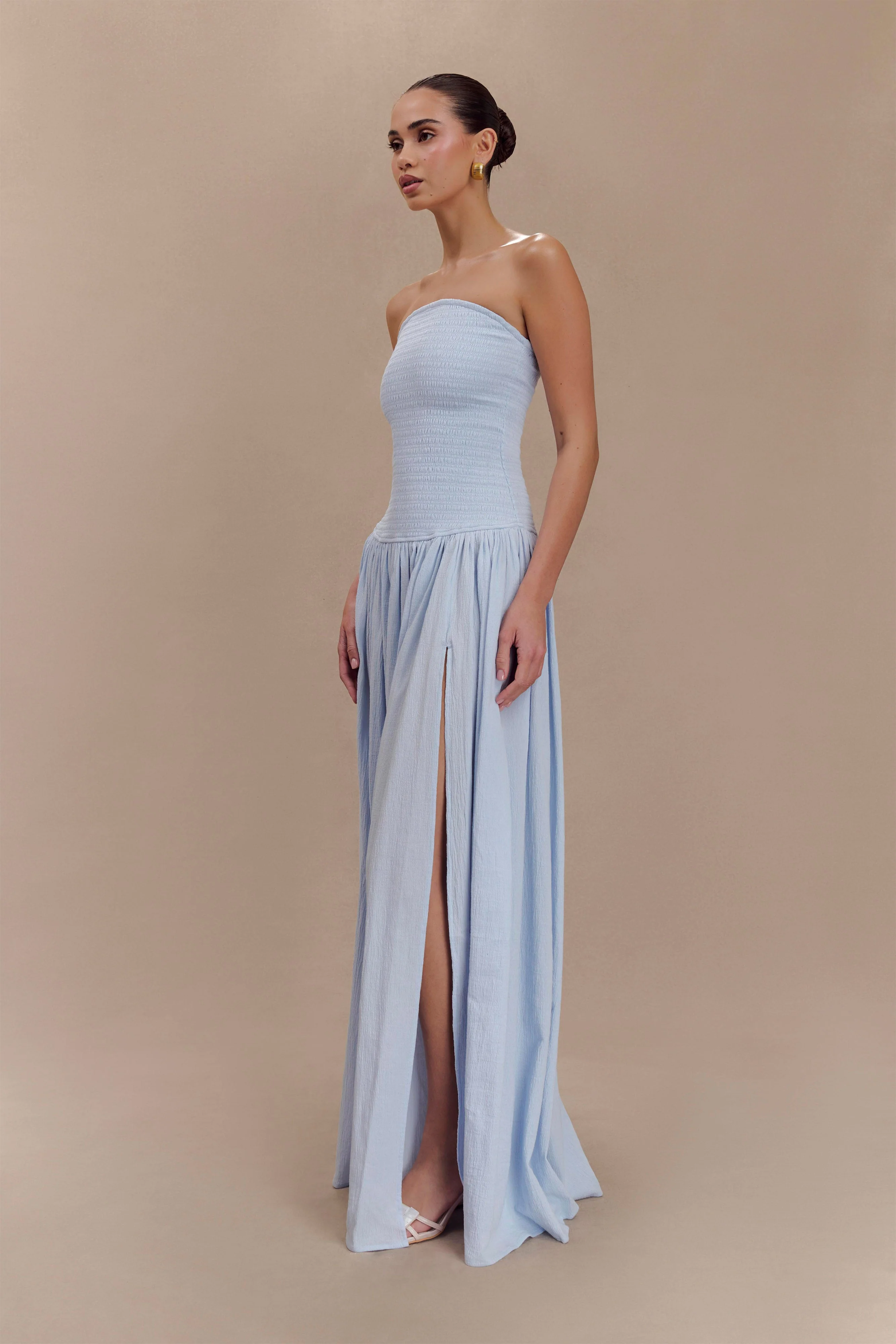 Maureen Cotton Shirring Maxi Dress - Powder Blue - Image 4