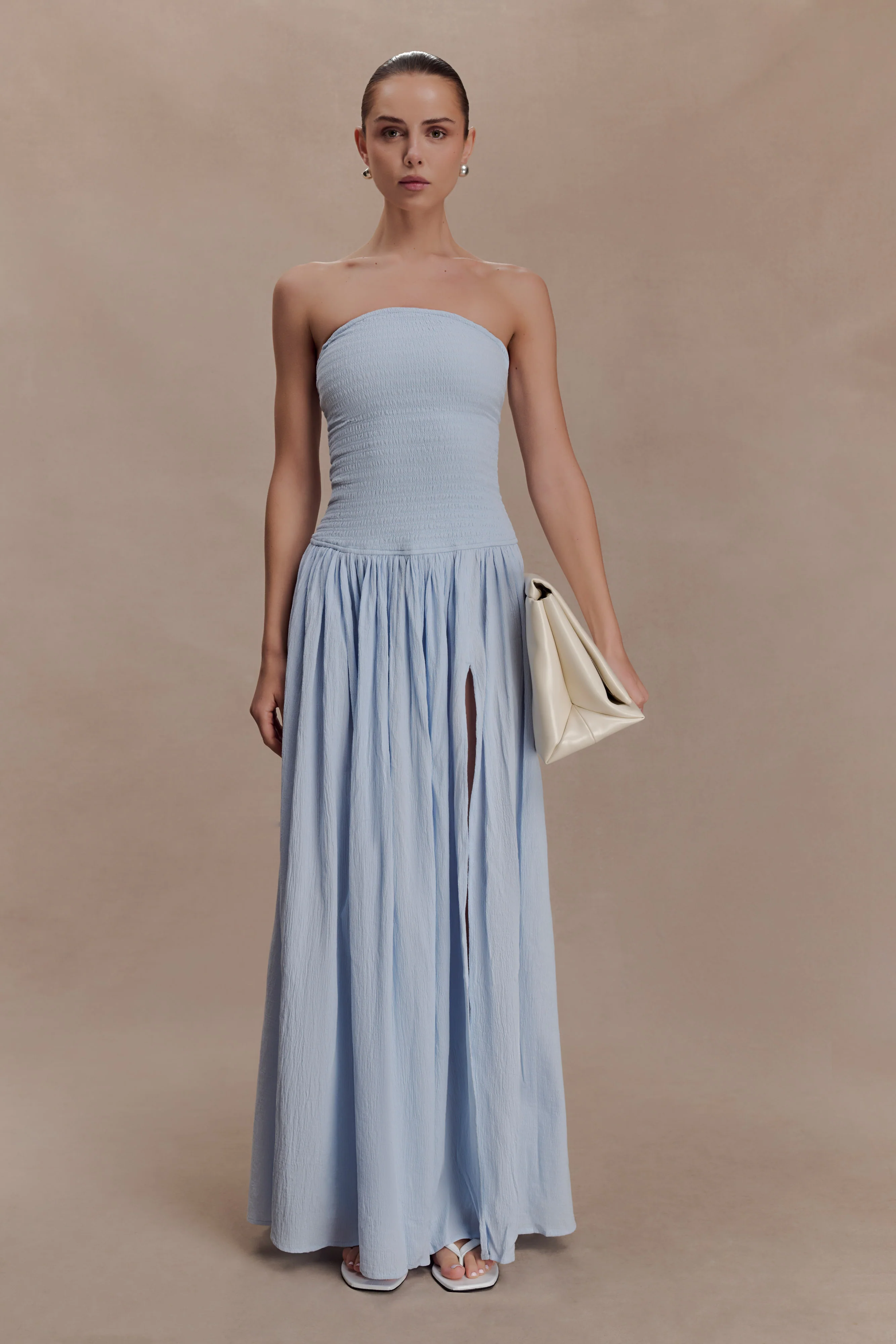 Maureen Cotton Shirring Maxi Dress - Powder Blue - Image 5