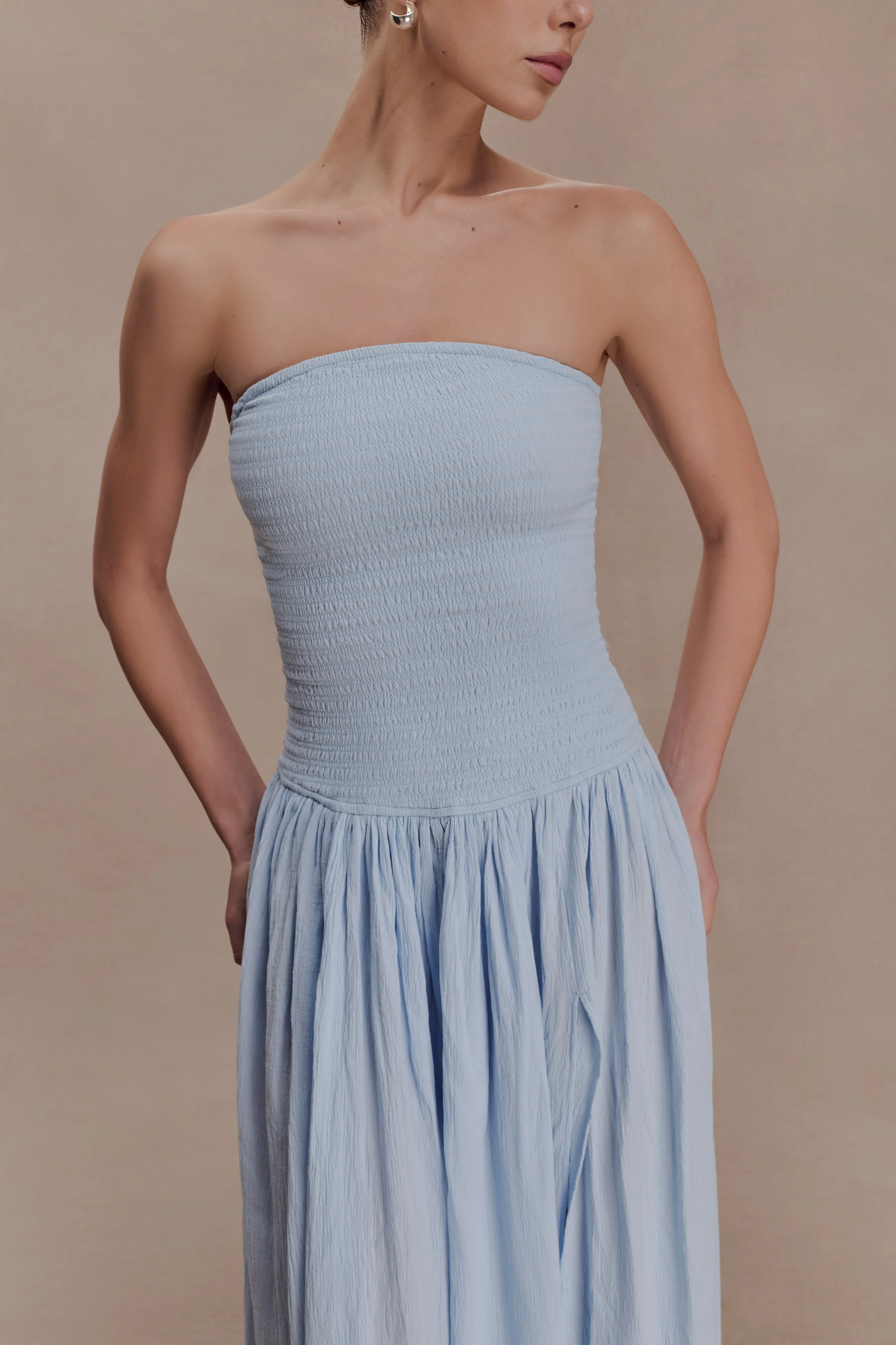 Maureen Cotton Shirring Maxi Dress - Powder Blue - Image 6