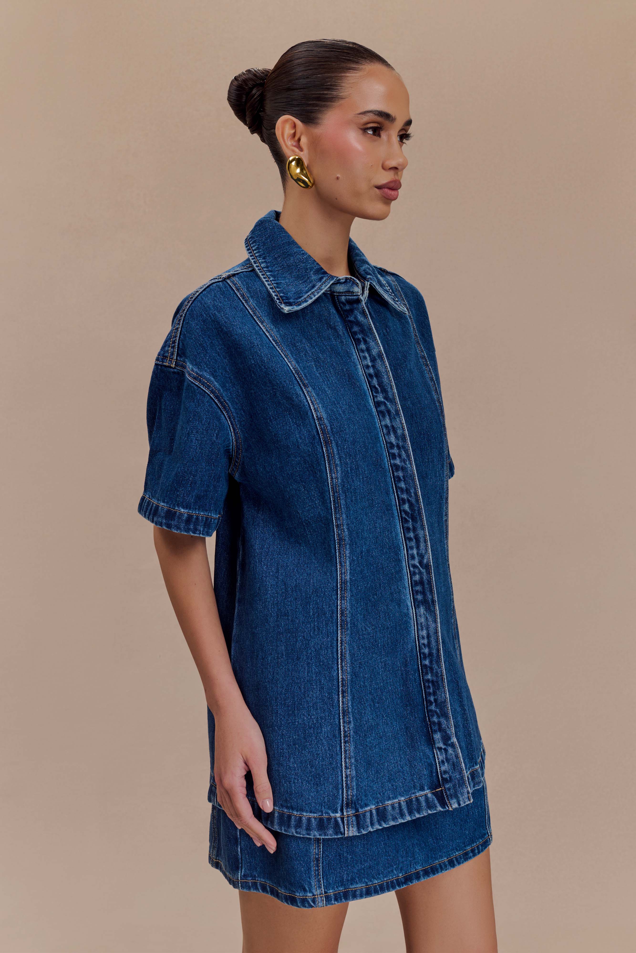 Maya Oversized Denim Shirt - Dark Blue - Image 3