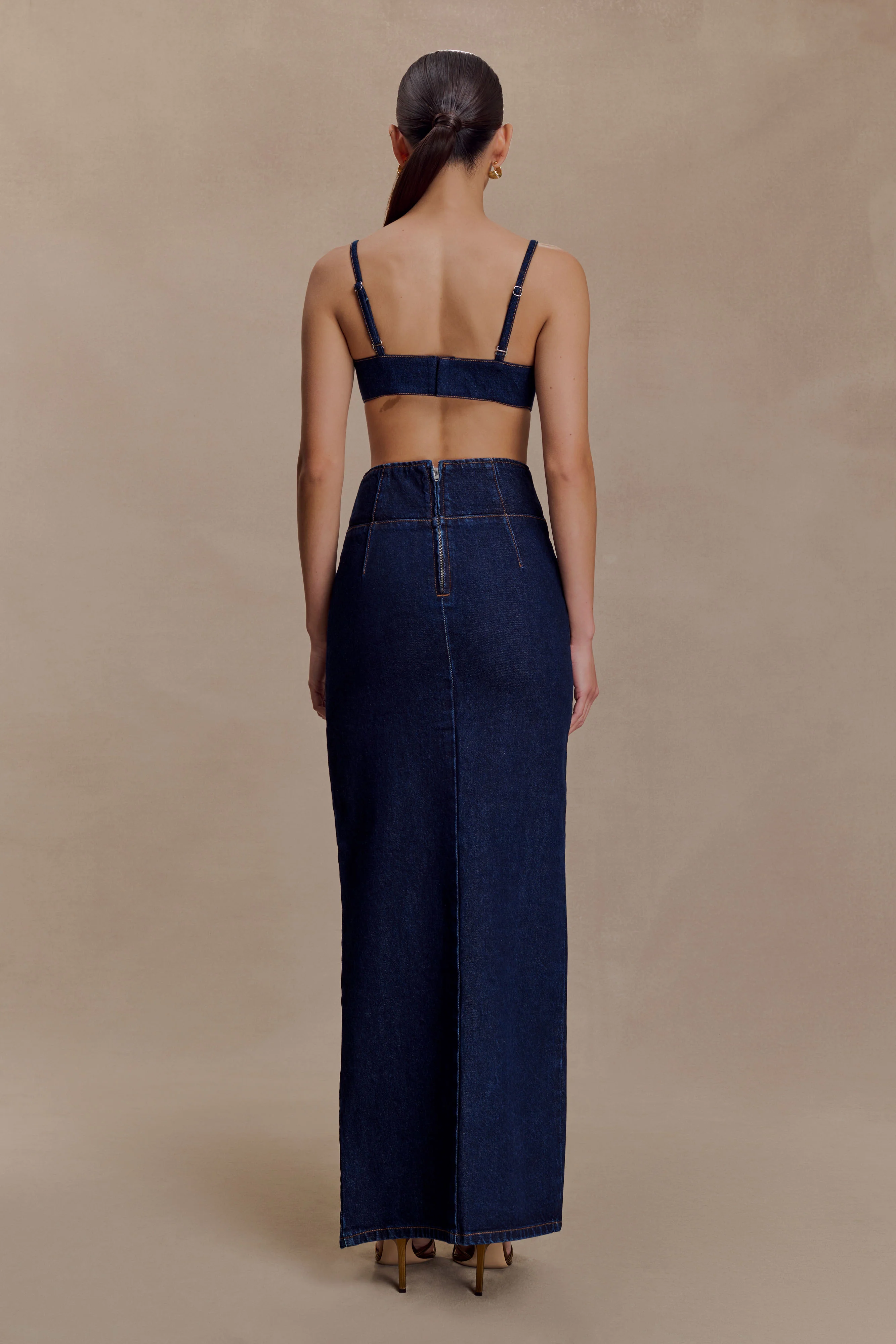 Maylena High Rise Denim Maxi Skirt - Indigo Blue - Image 2
