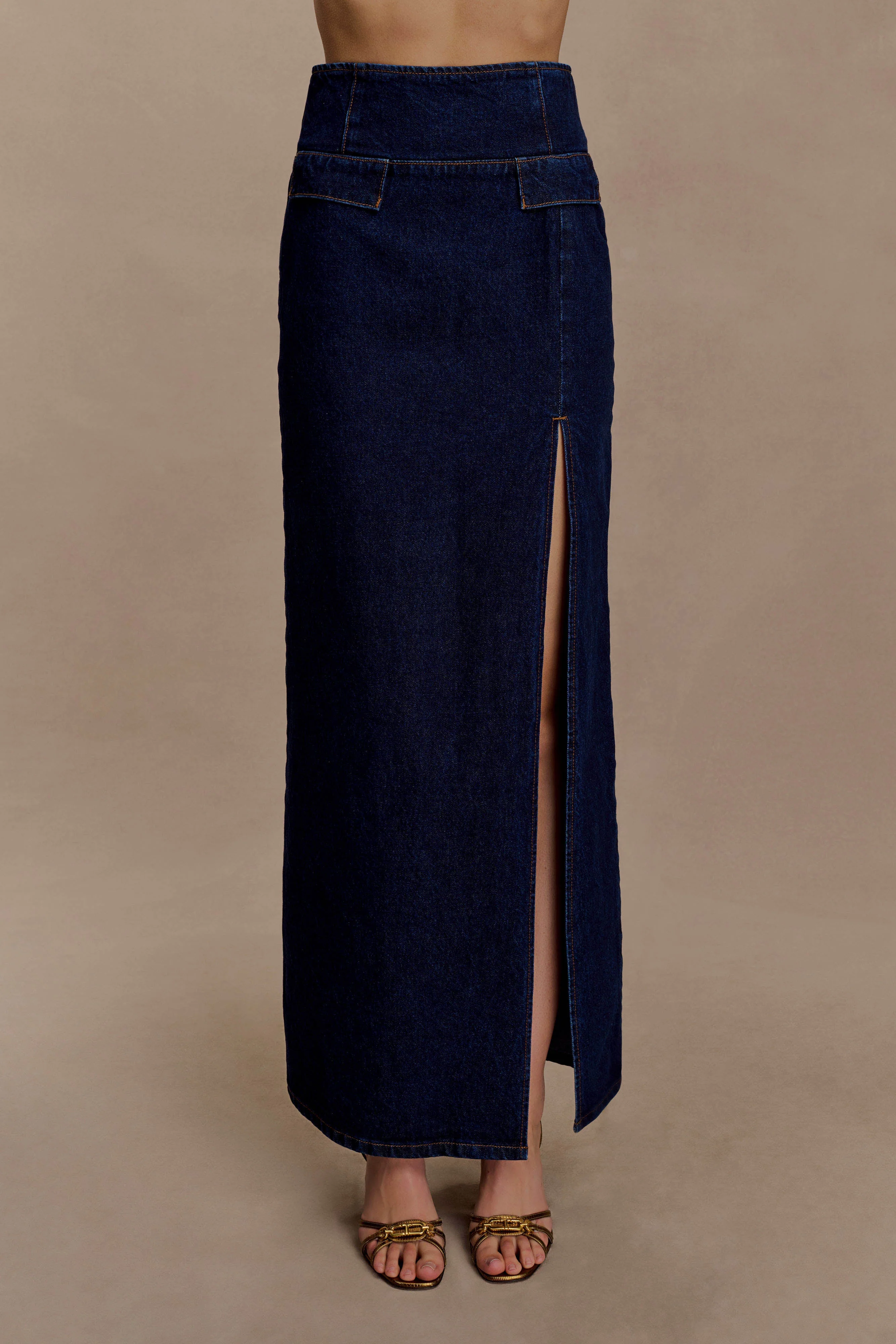 Maylena High Rise Denim Maxi Skirt - Indigo Blue - Image 6