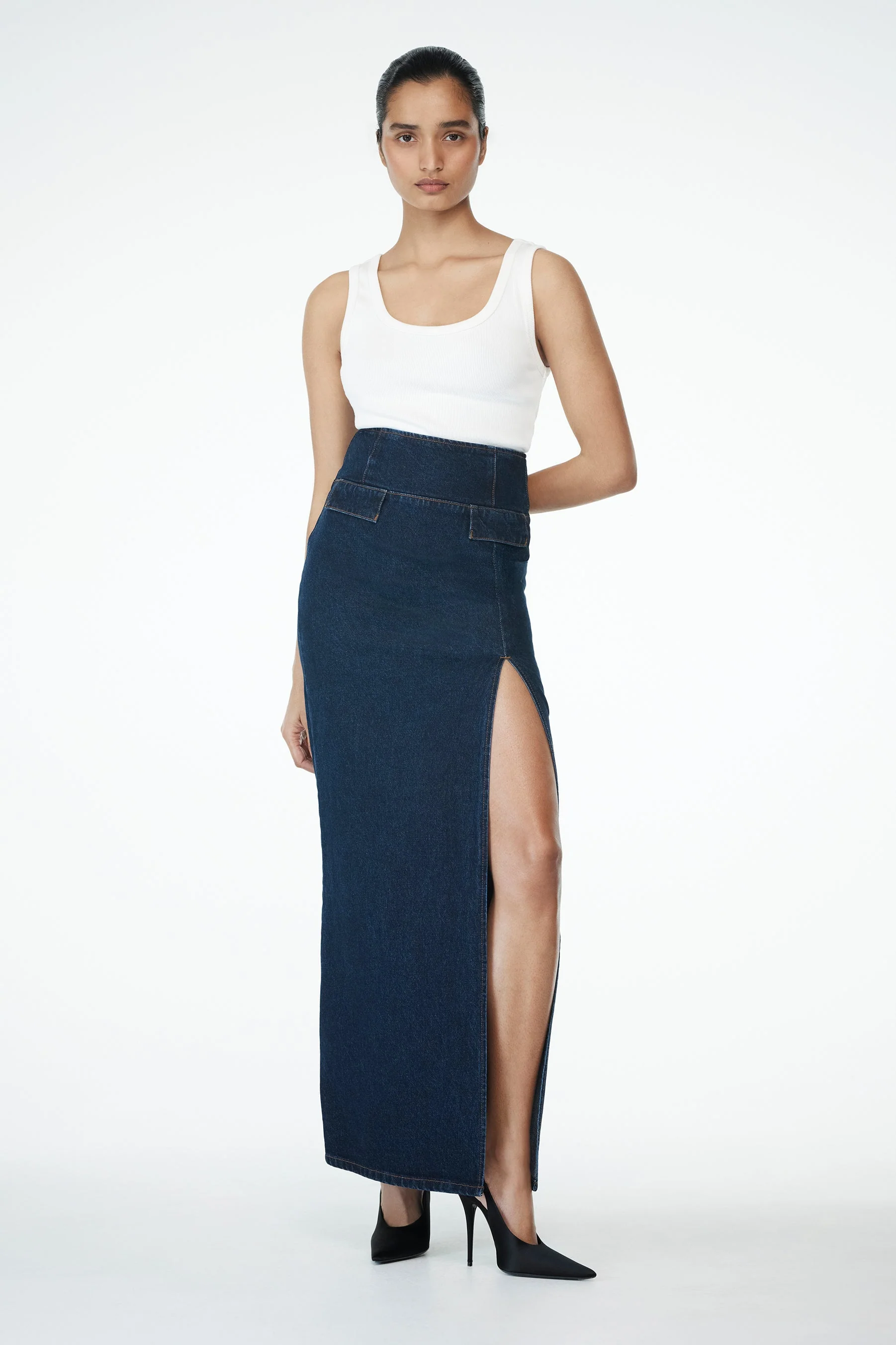 Maylena High Rise Denim Maxi Skirt - Indigo Blue - Image 7