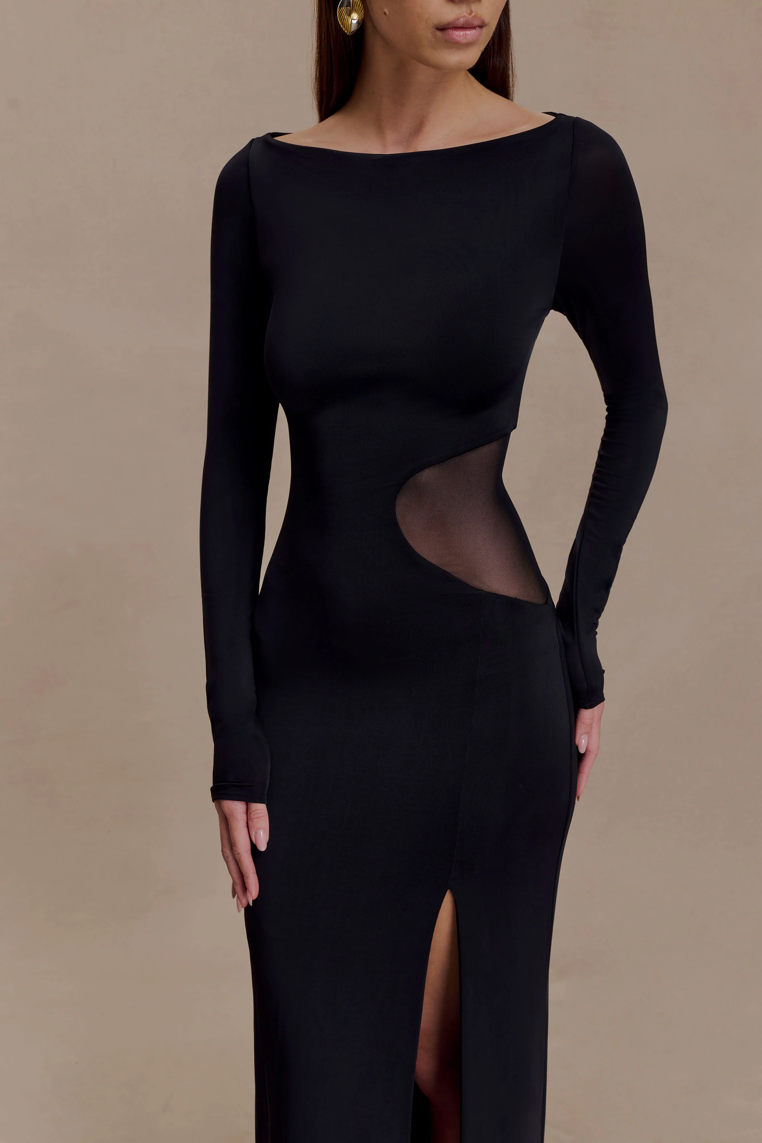 Megan Slinky And Mesh Maxi Dress - Black - Image 3