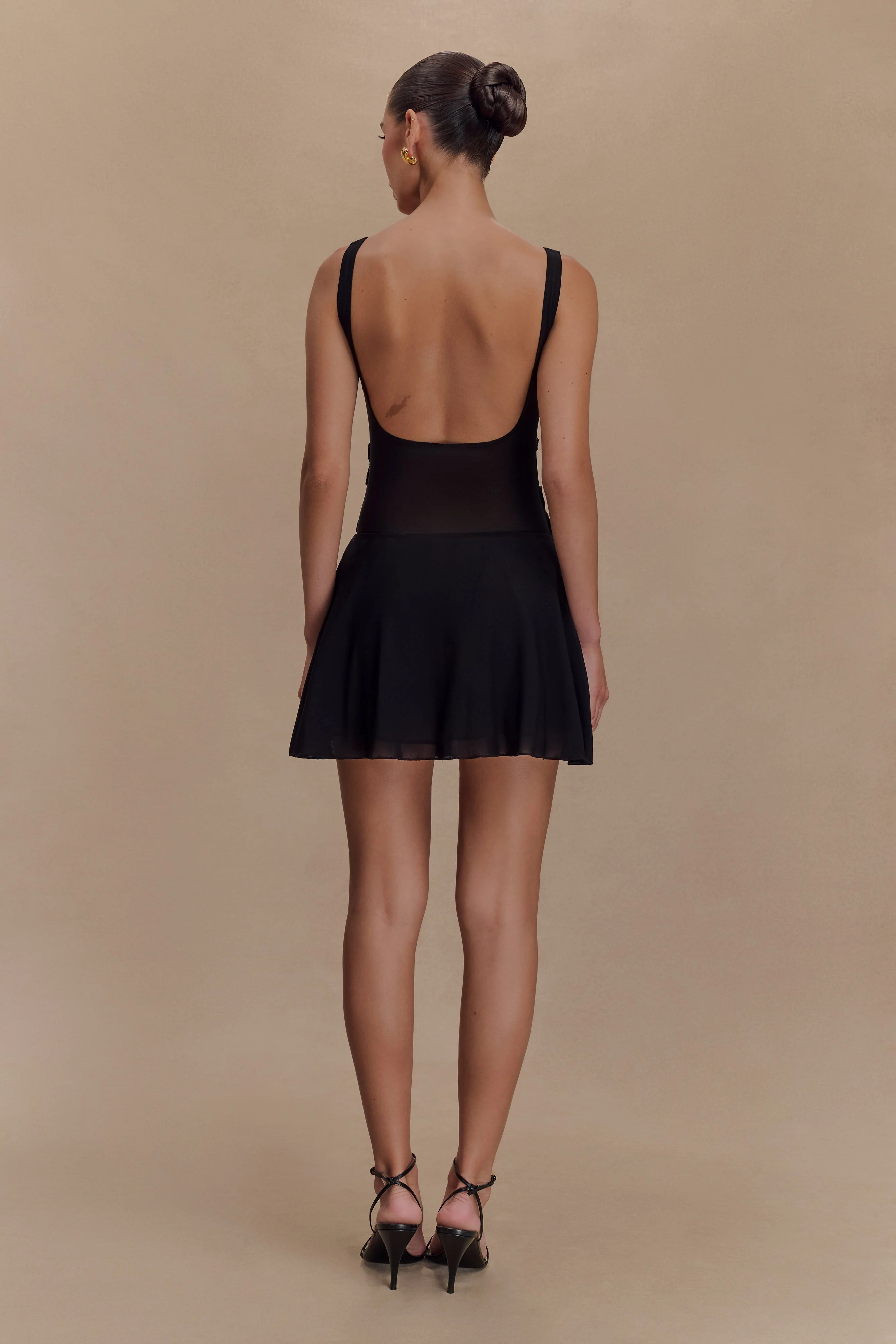 Melanie Mesh Mini Dress With Flowers - Black - Image 5