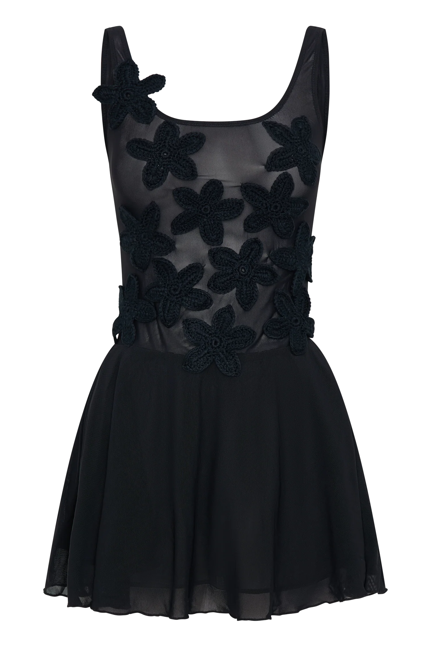 Melanie Mesh Mini Dress With Flowers - Black - Image 8