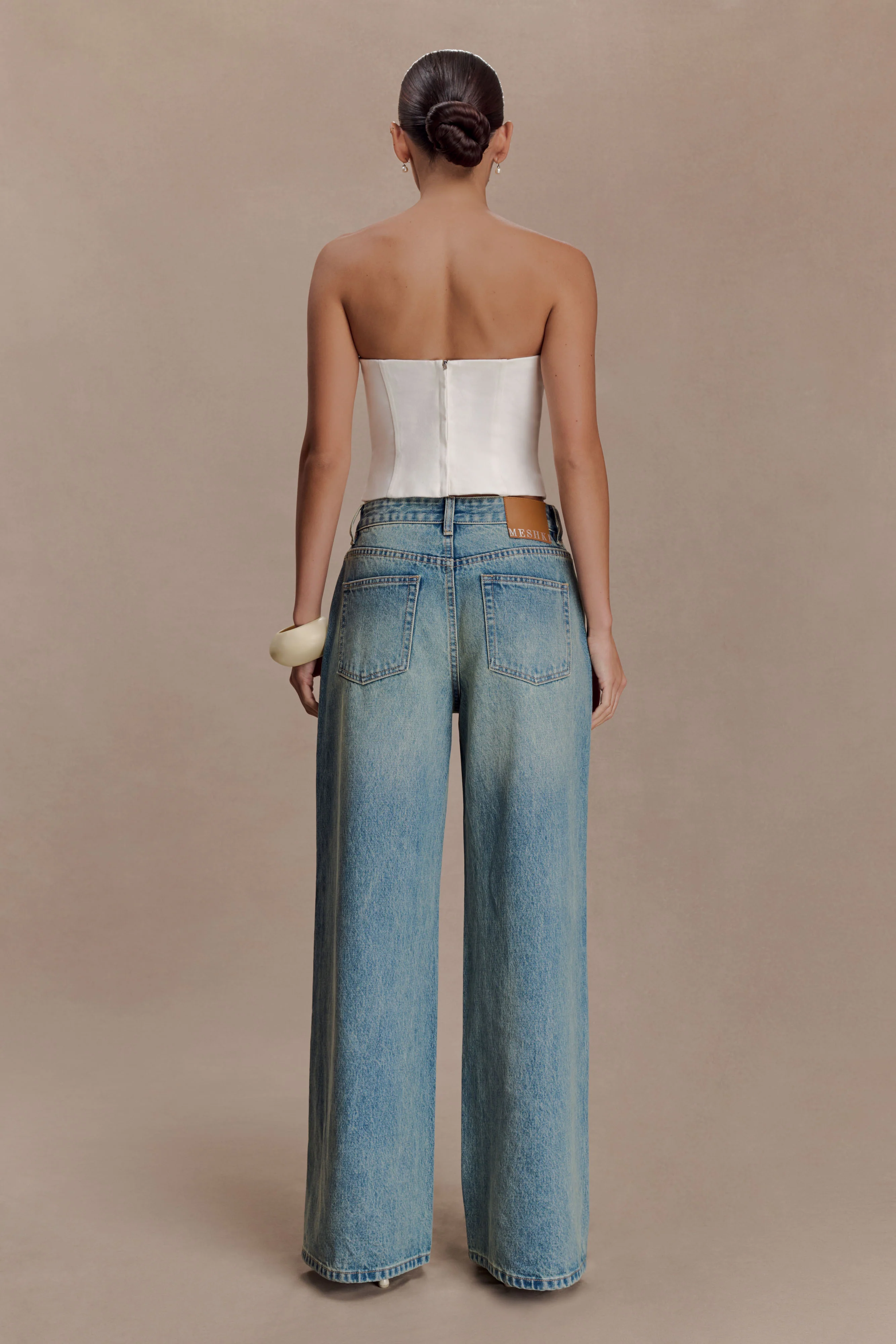 Melany Applique Denim Bustier - White - Image 2