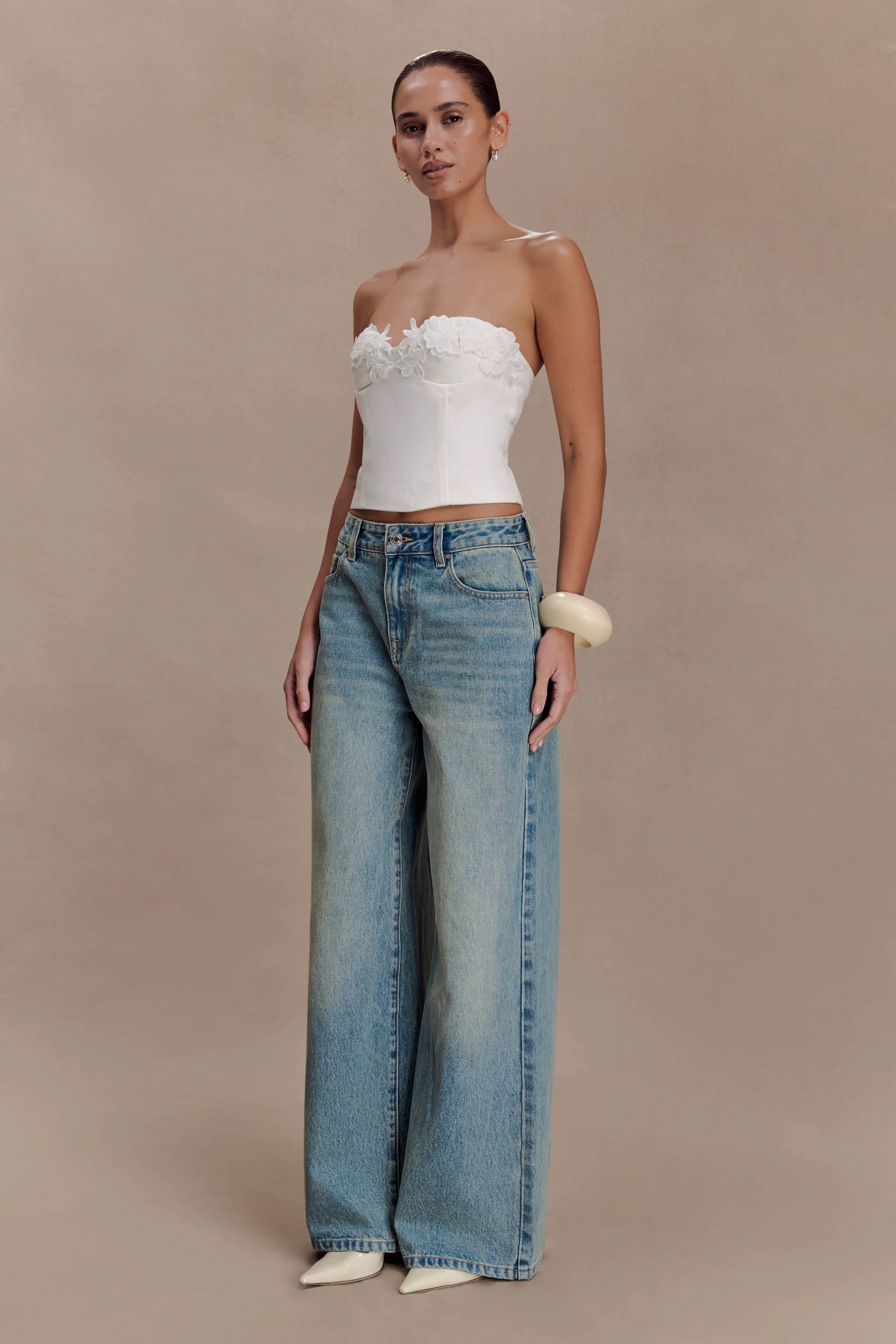 Melany Applique Denim Bustier - White - Image 5