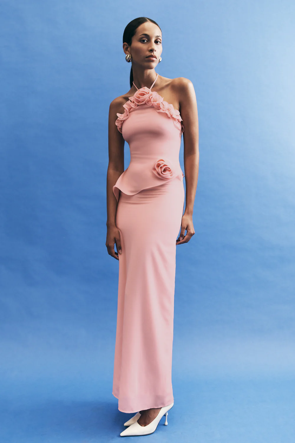 Melissa Chiffon Flower Maxi Dress - Baby Pink - Image 2