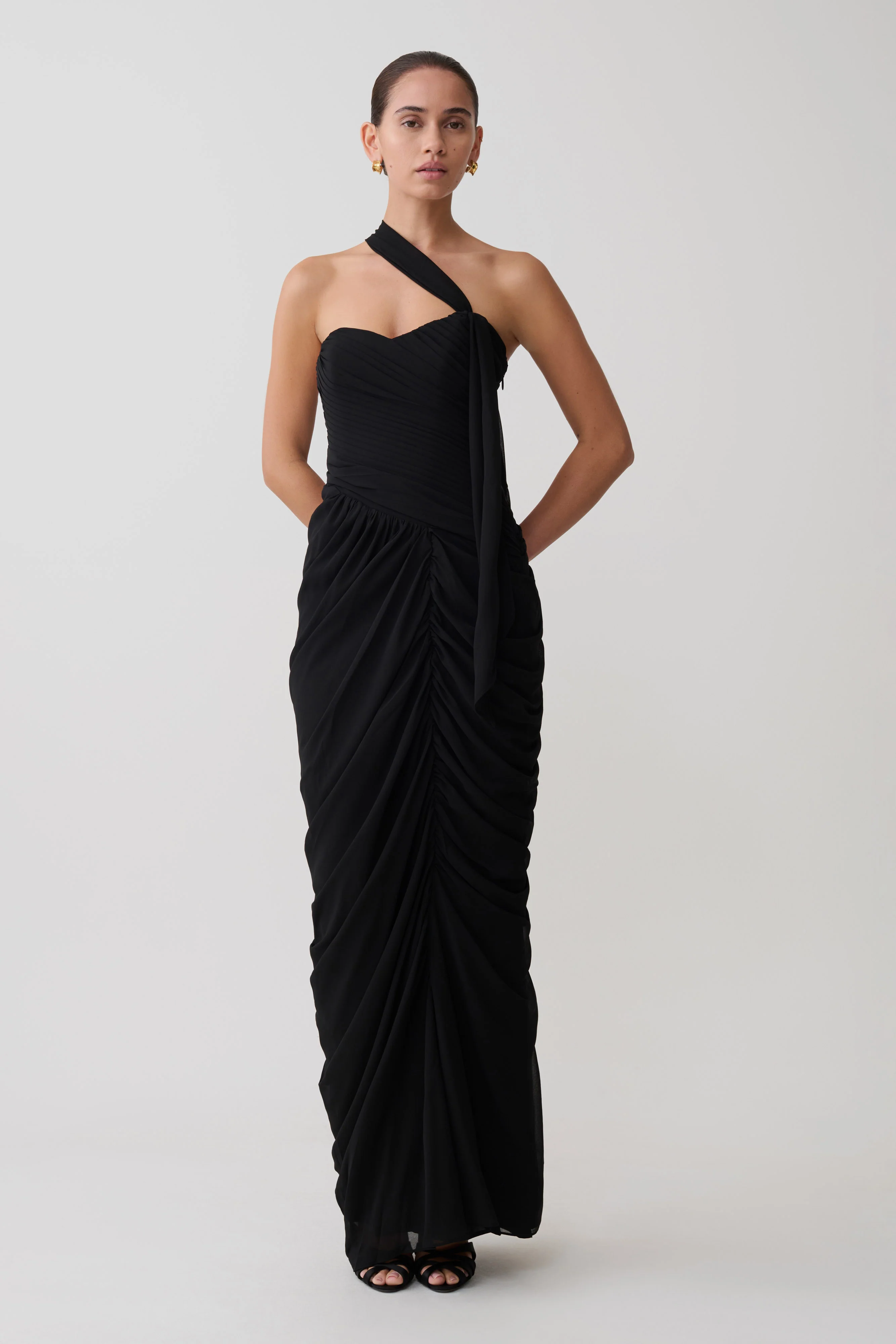 Micaela Chiffon Gathered Maxi Dress - Black - Image 3