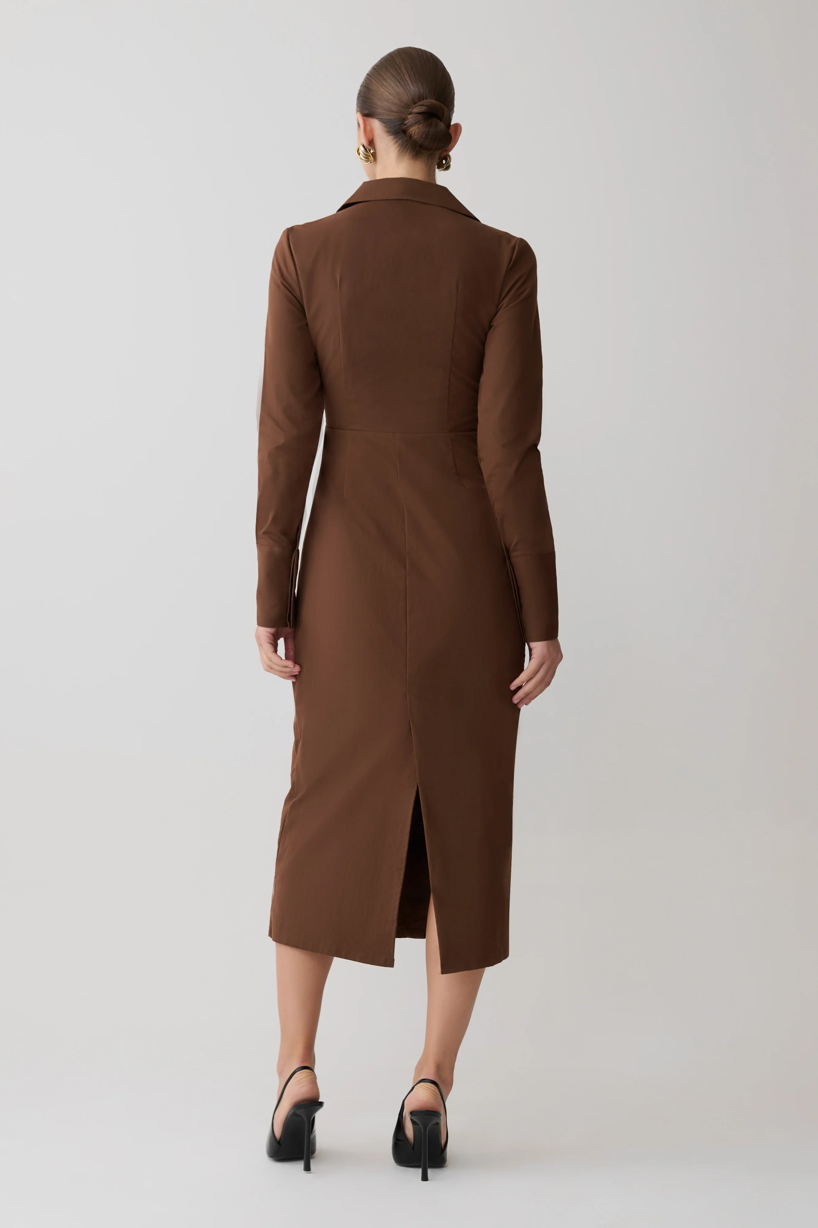 Mikaila Asymmetric Shirt Dress - Dark Chocolate - Image 4