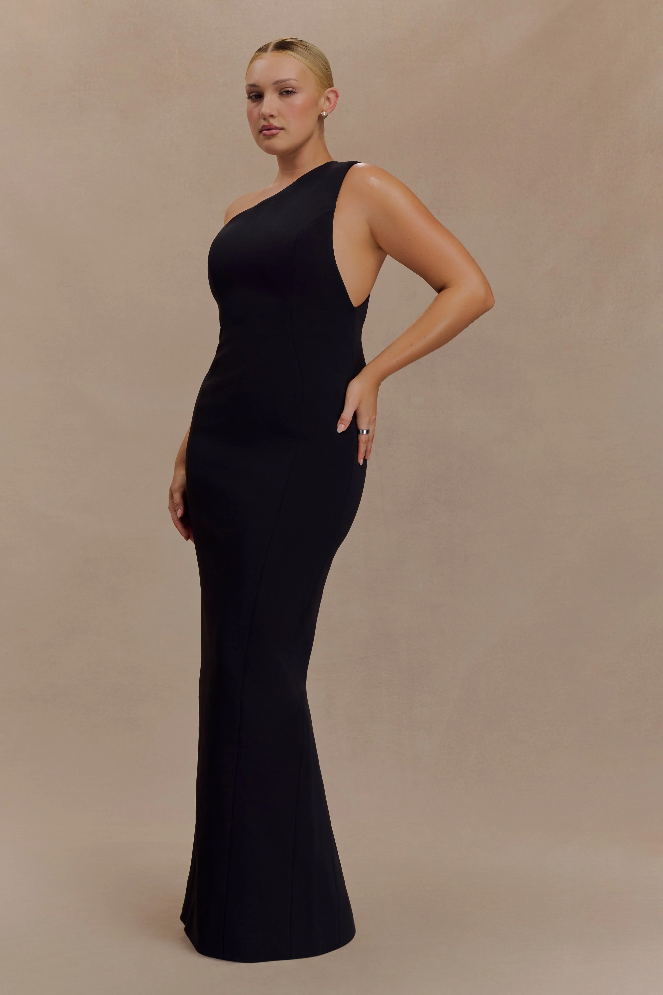 Milena One Shoulder Crepe Maxi Dress - Black - Image 6