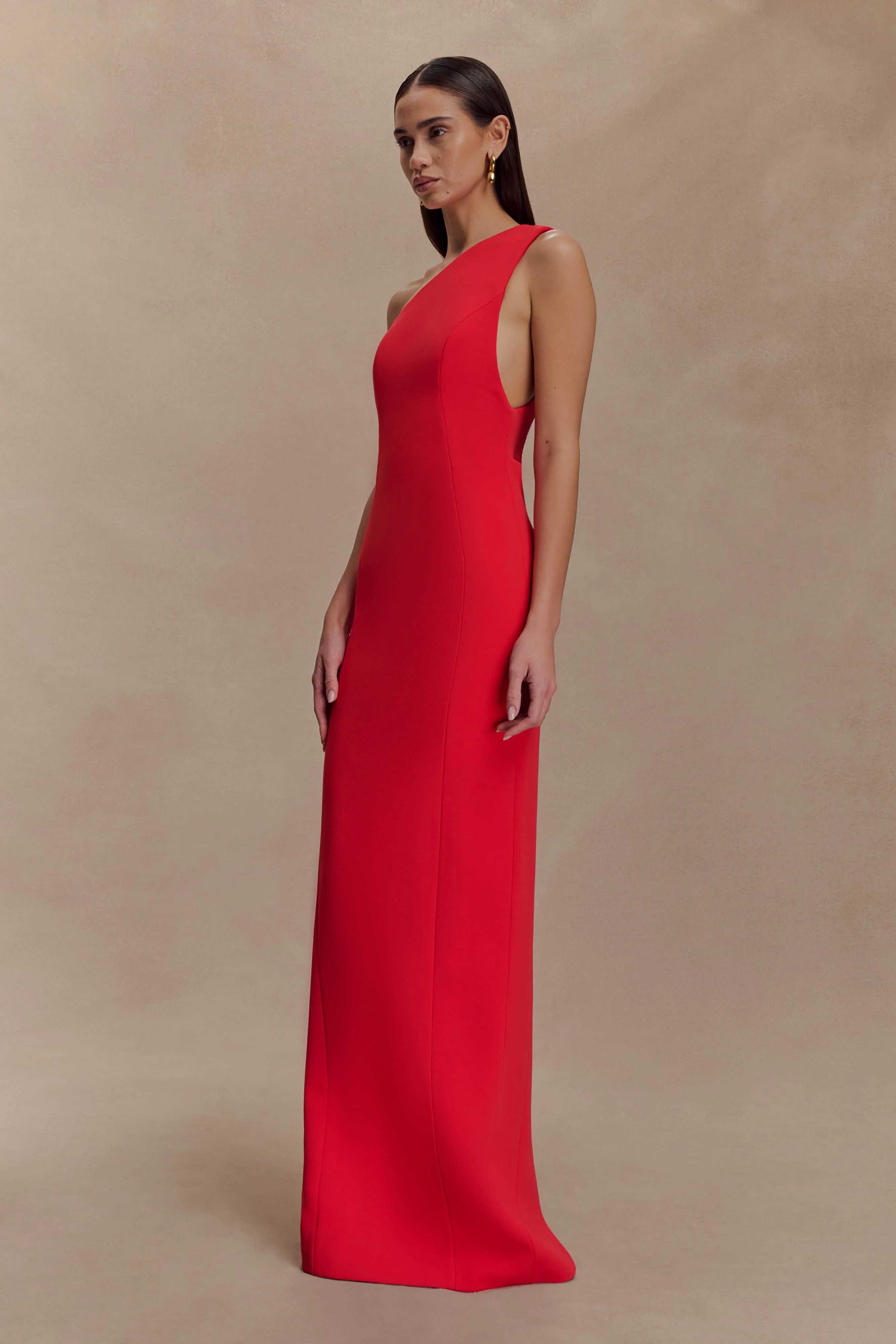 Milena One Shoulder Crepe Maxi Dress - Red - Image 8