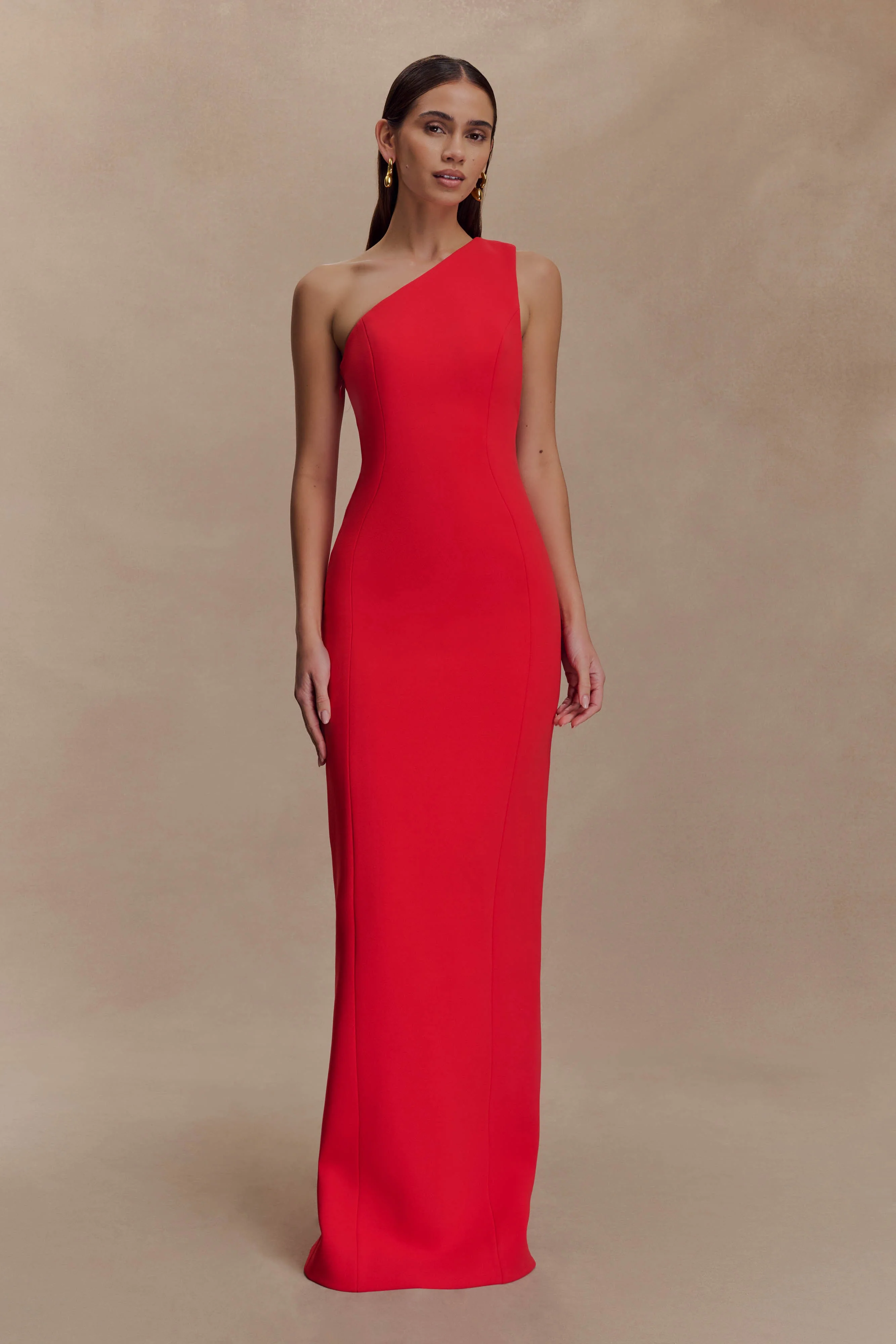 Milena One Shoulder Crepe Maxi Dress - Red - Image 9