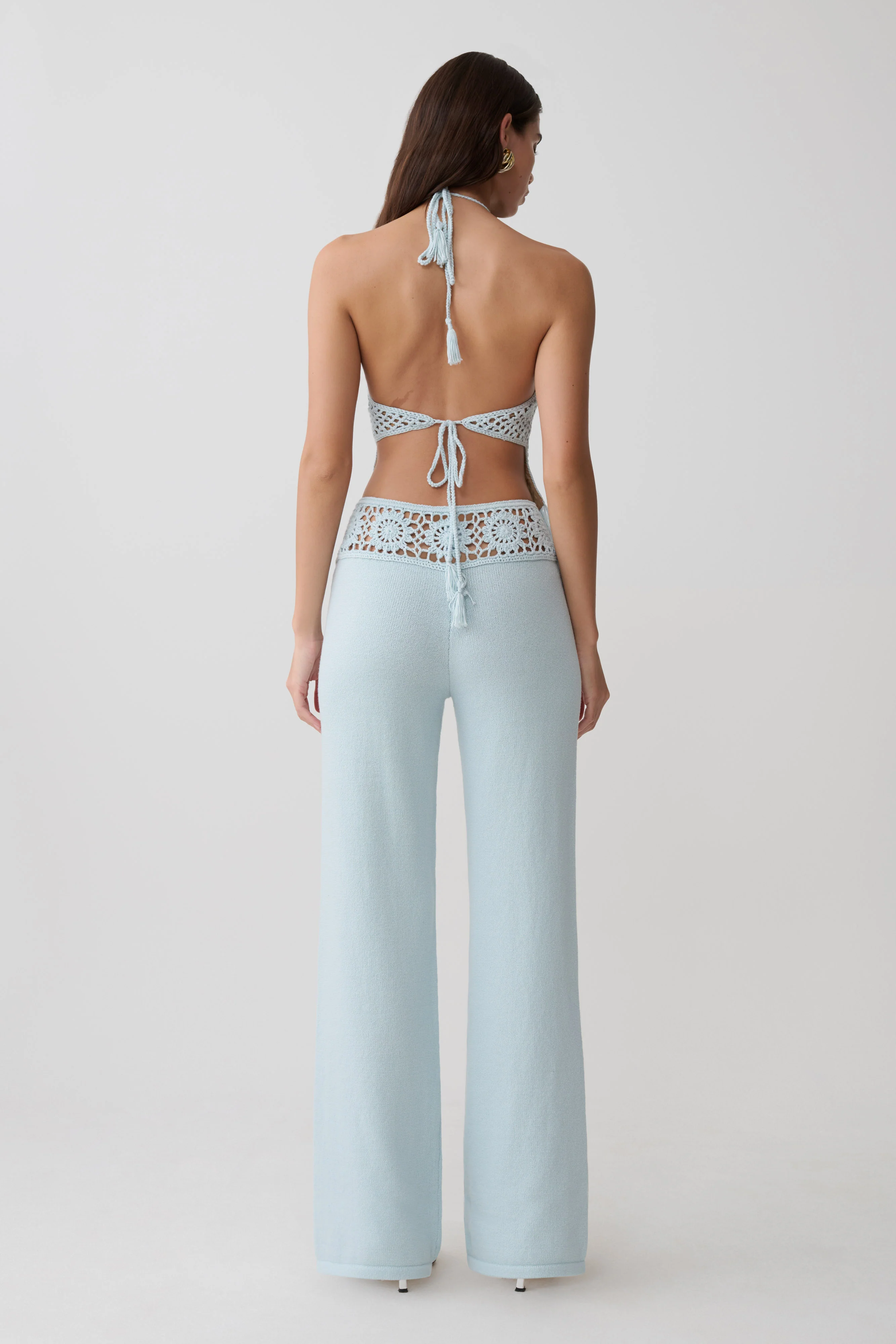 Miley Crochet Waistband Straight Leg Pant - Pale Aqua - Image 6