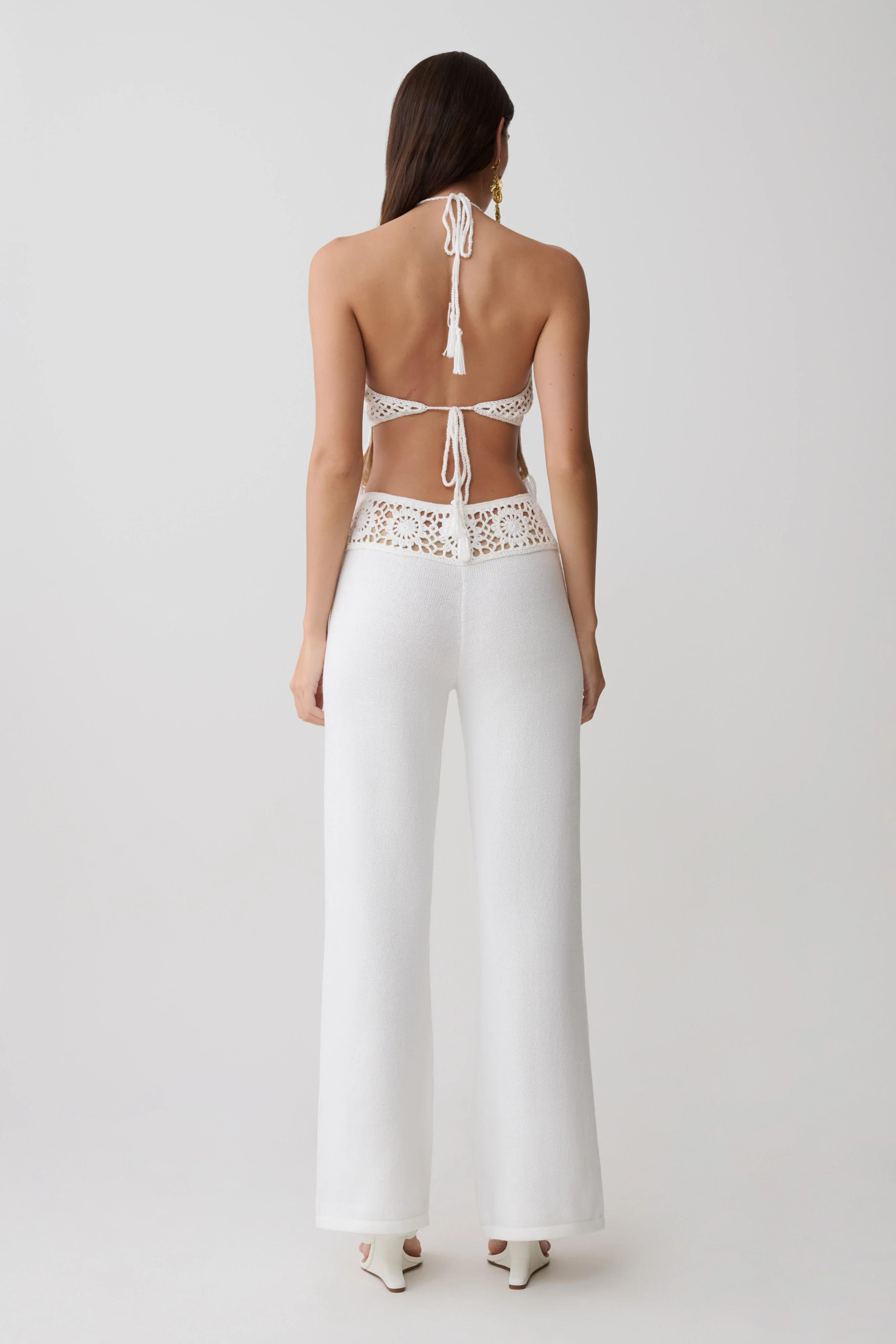 Miley Crochet Waistband Straight Leg Pant - Ivory - Image 5