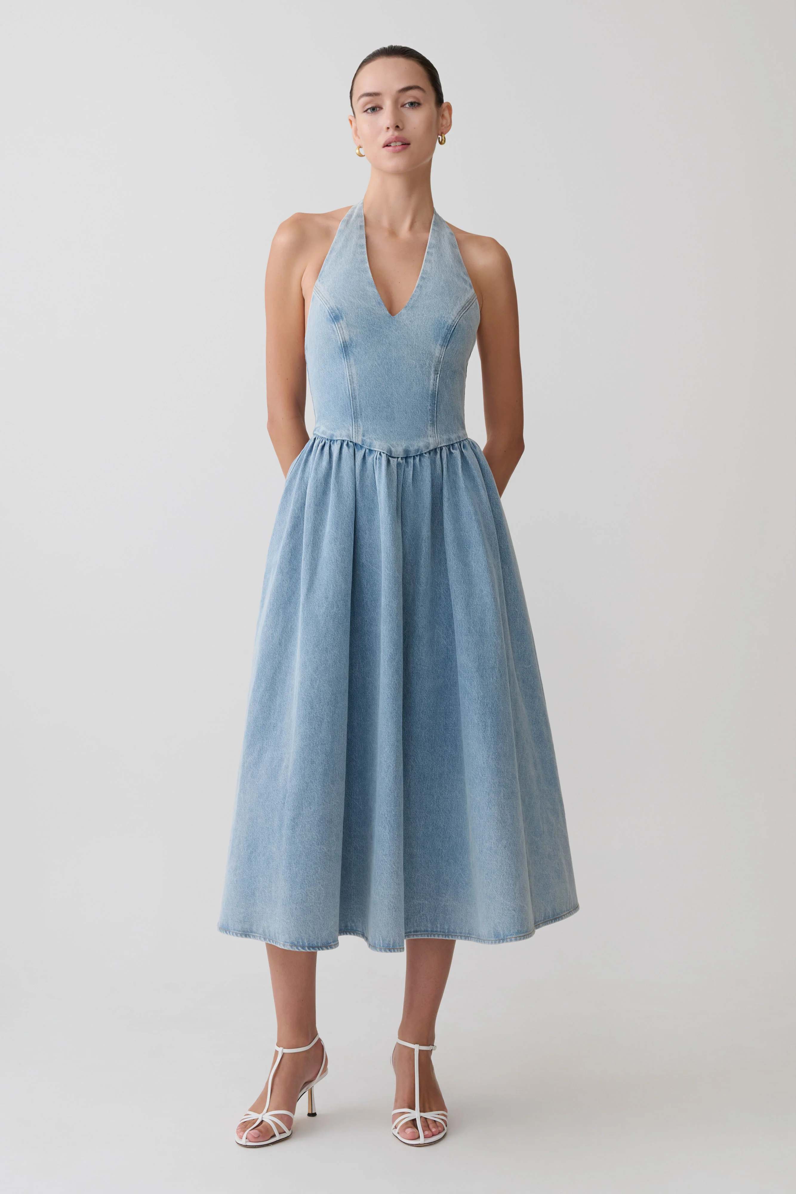 Miller Denim Halter Midi Dress - Classic Blue - Image 5