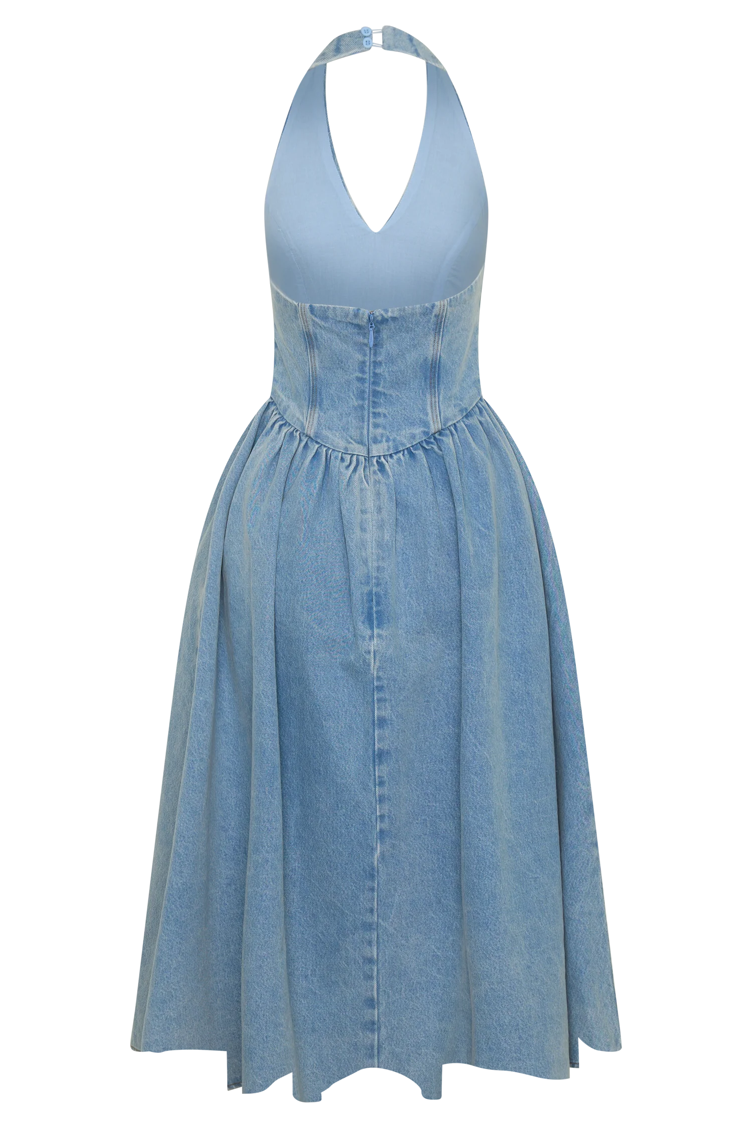Miller Denim Halter Midi Dress - Classic Blue - Image 8
