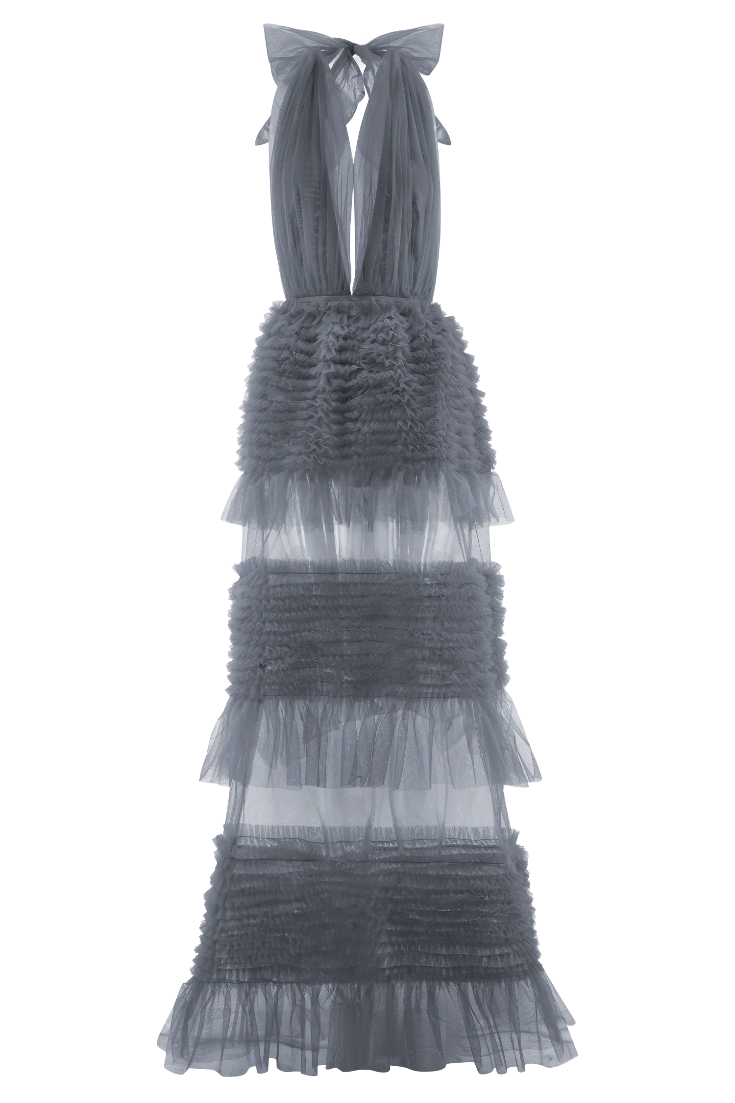 Minka Mesh Ruffle Halter Maxi Dress - Dusty Blue - Image 8