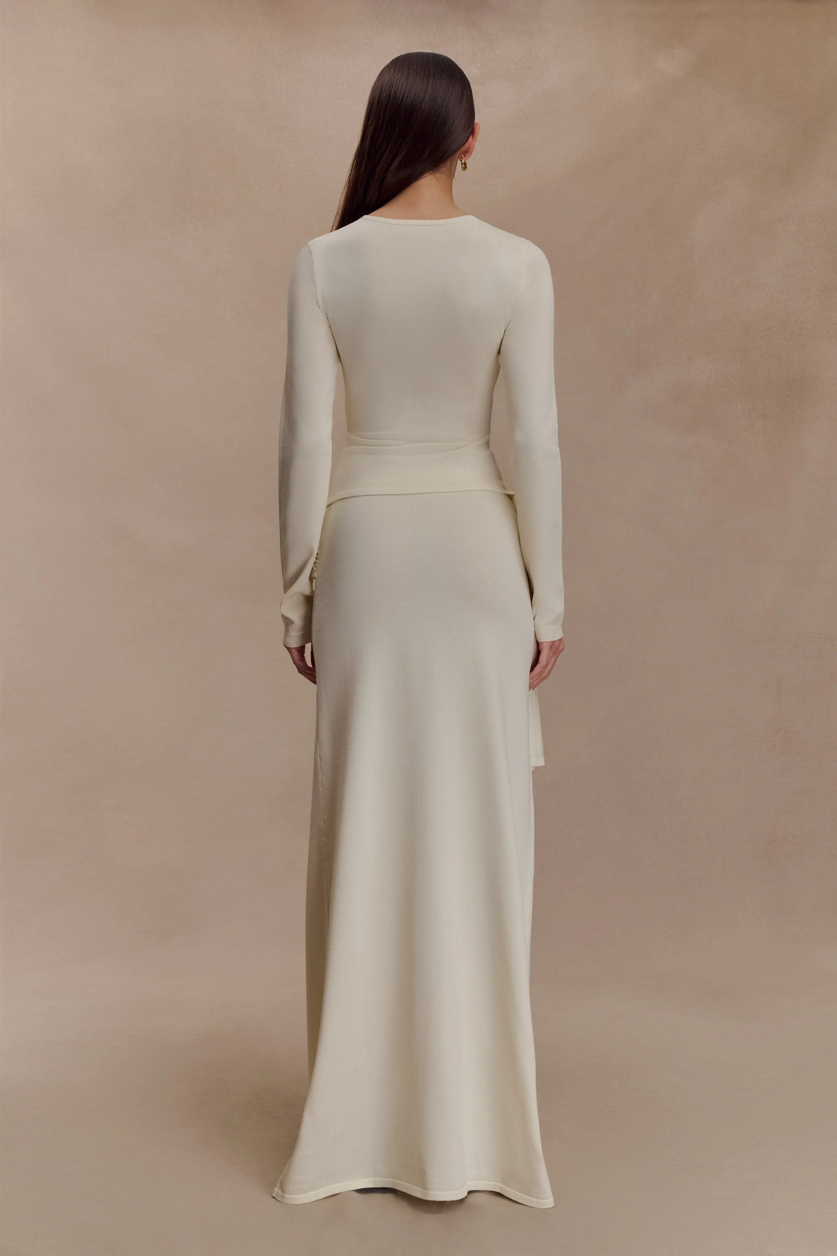 Miraby Front Ruched Knit Long Sleeve Top - Ivory - Image 5