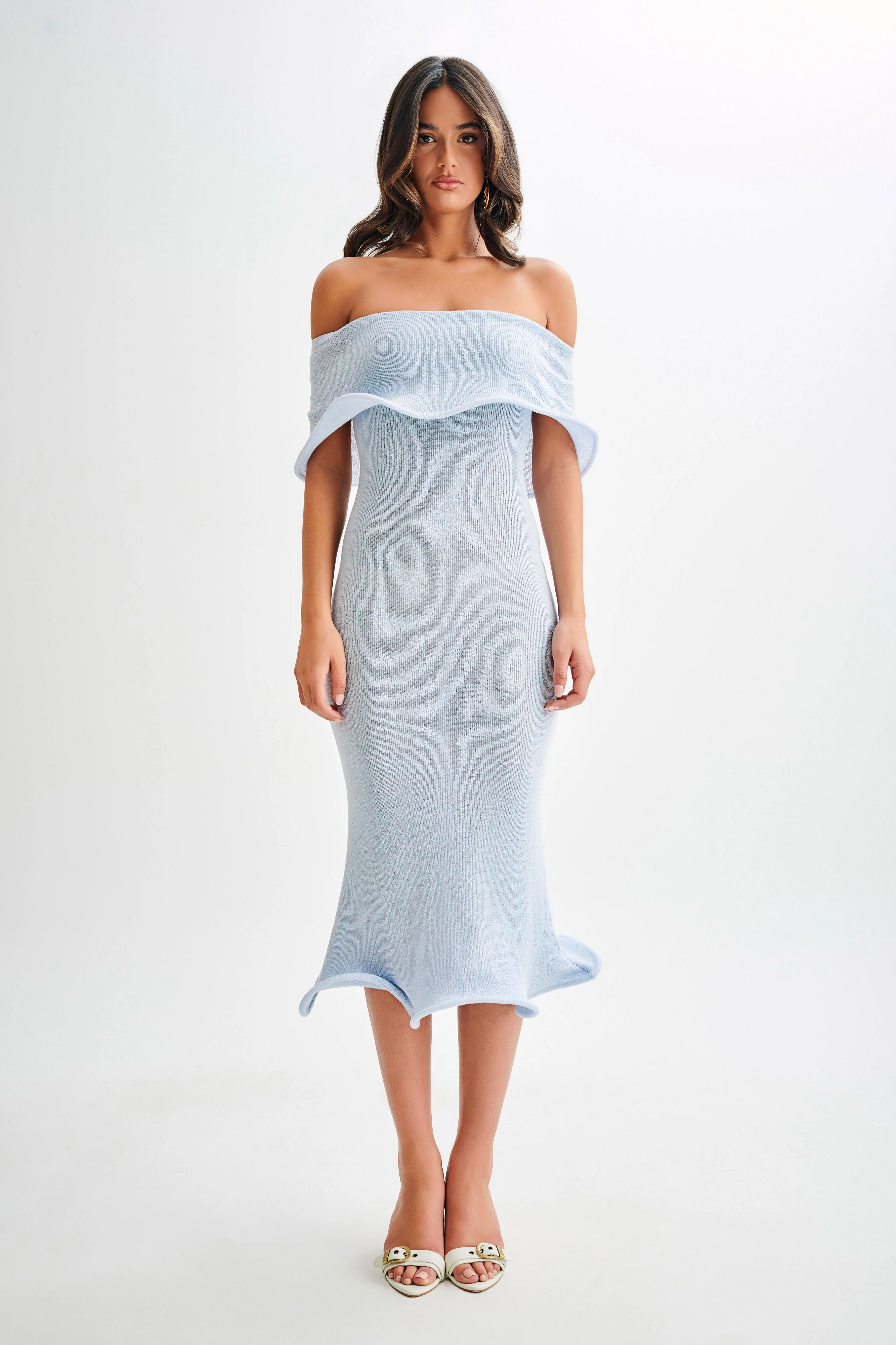 Molly Off Shoulder Knit Midi Dress - Sky Blue - Image 6