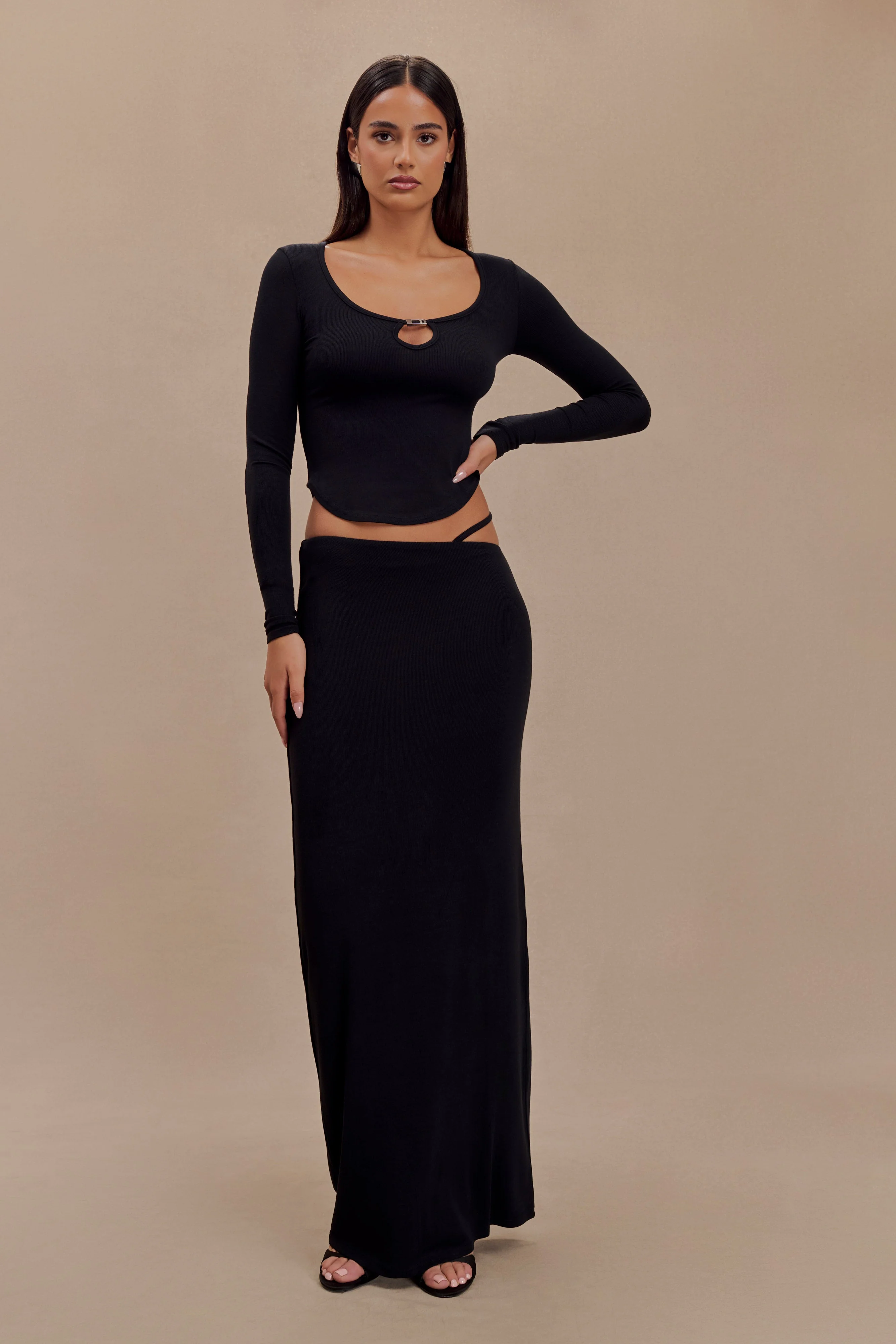 Natalia Modal Buckle Maxi Skirt - Black - Image 3