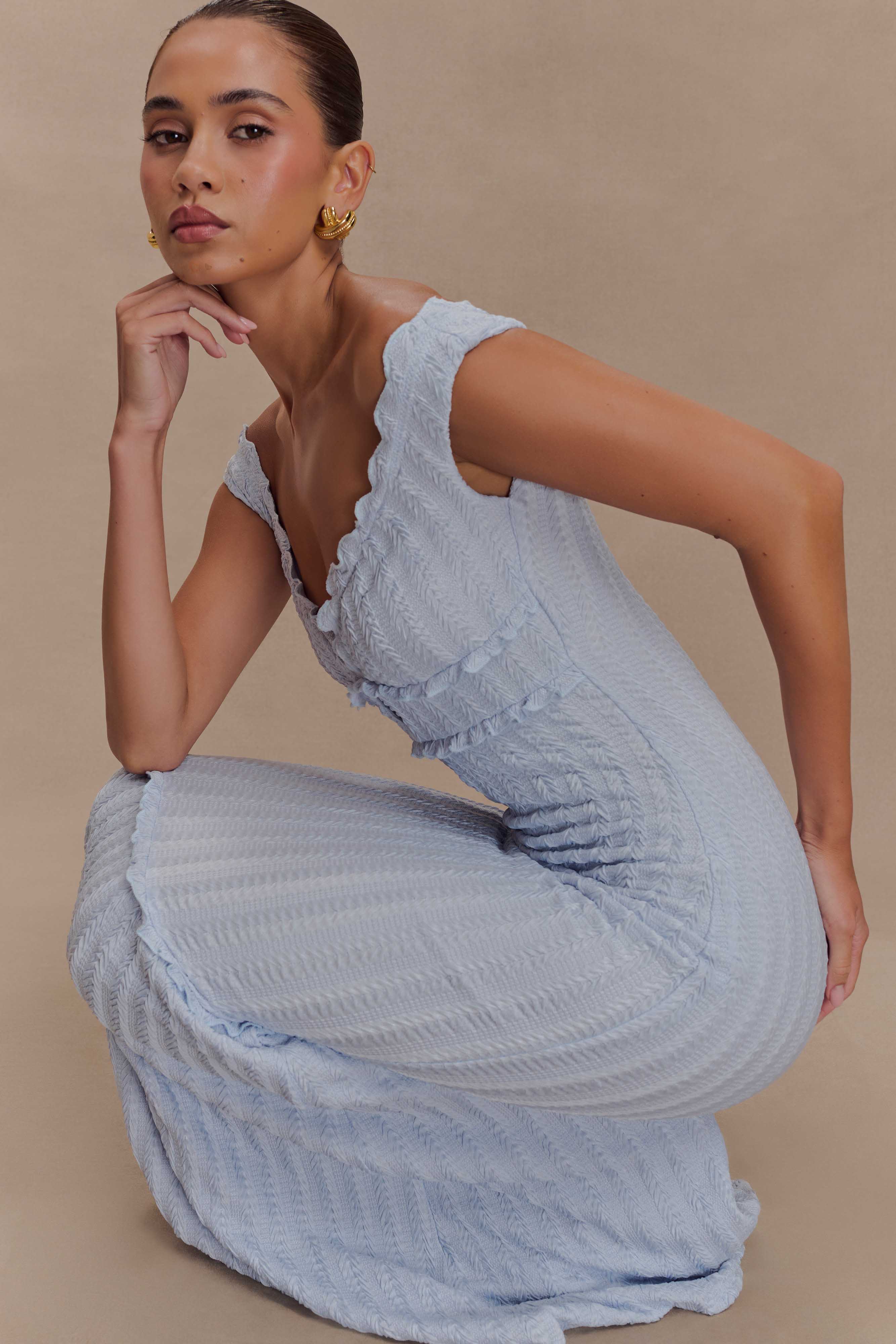 Natalie Off Shoulder Maxi Dress - Sky Blue - Image 3