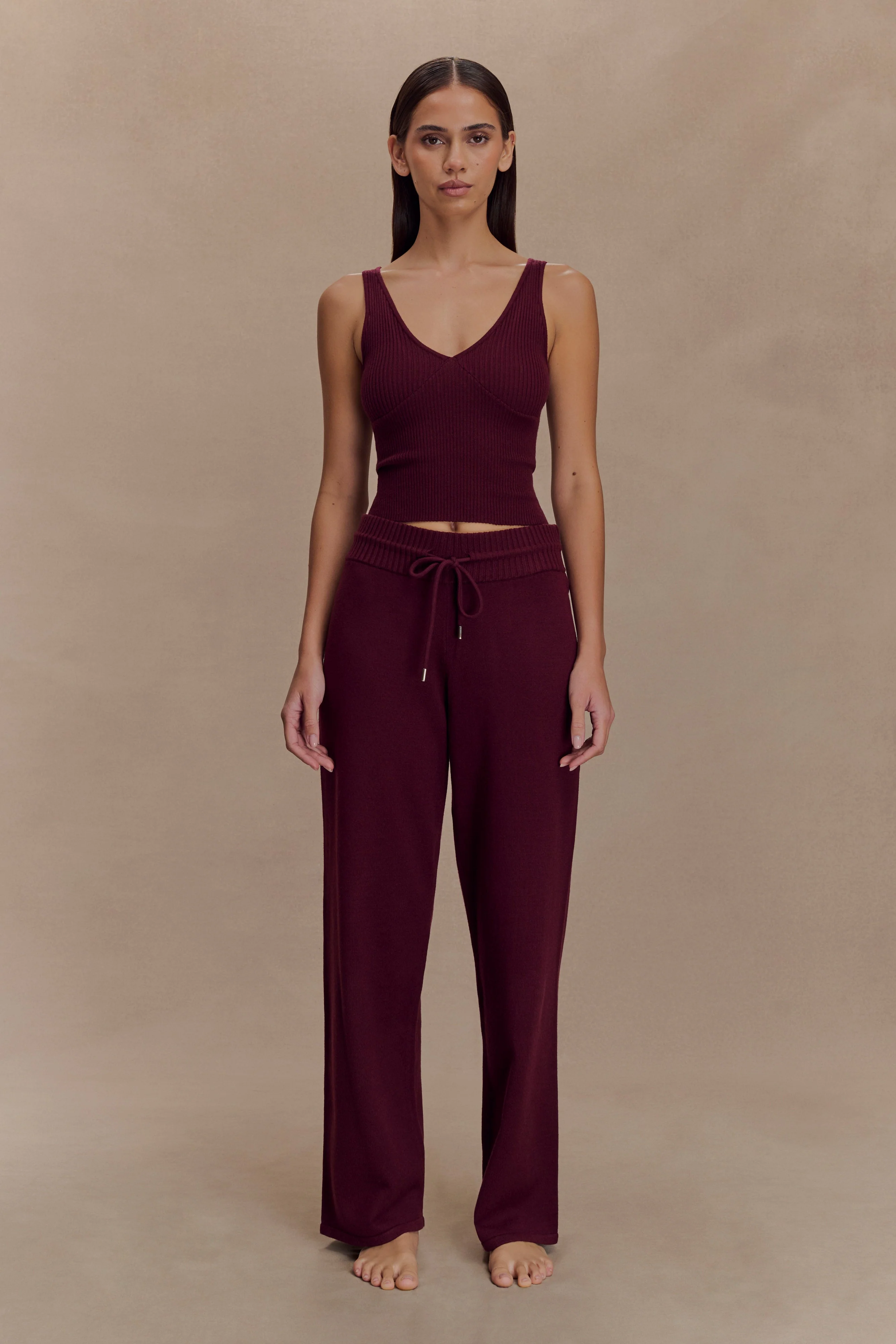 Natalya Knit Wide Leg Pants - Merlot - Image 3