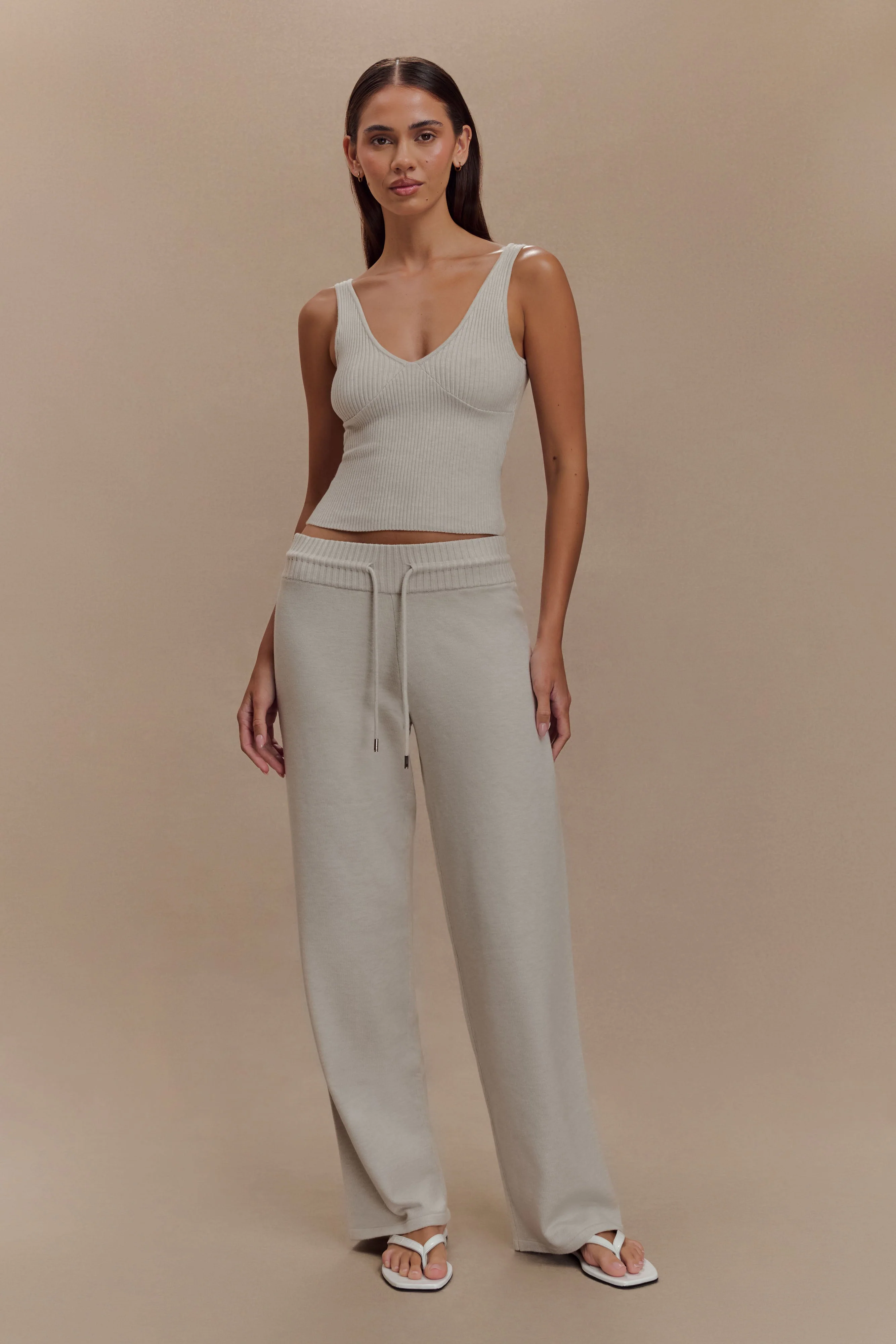 Natalya Ribbed Knit Cami Top - Heather Grey Marle - Image 6