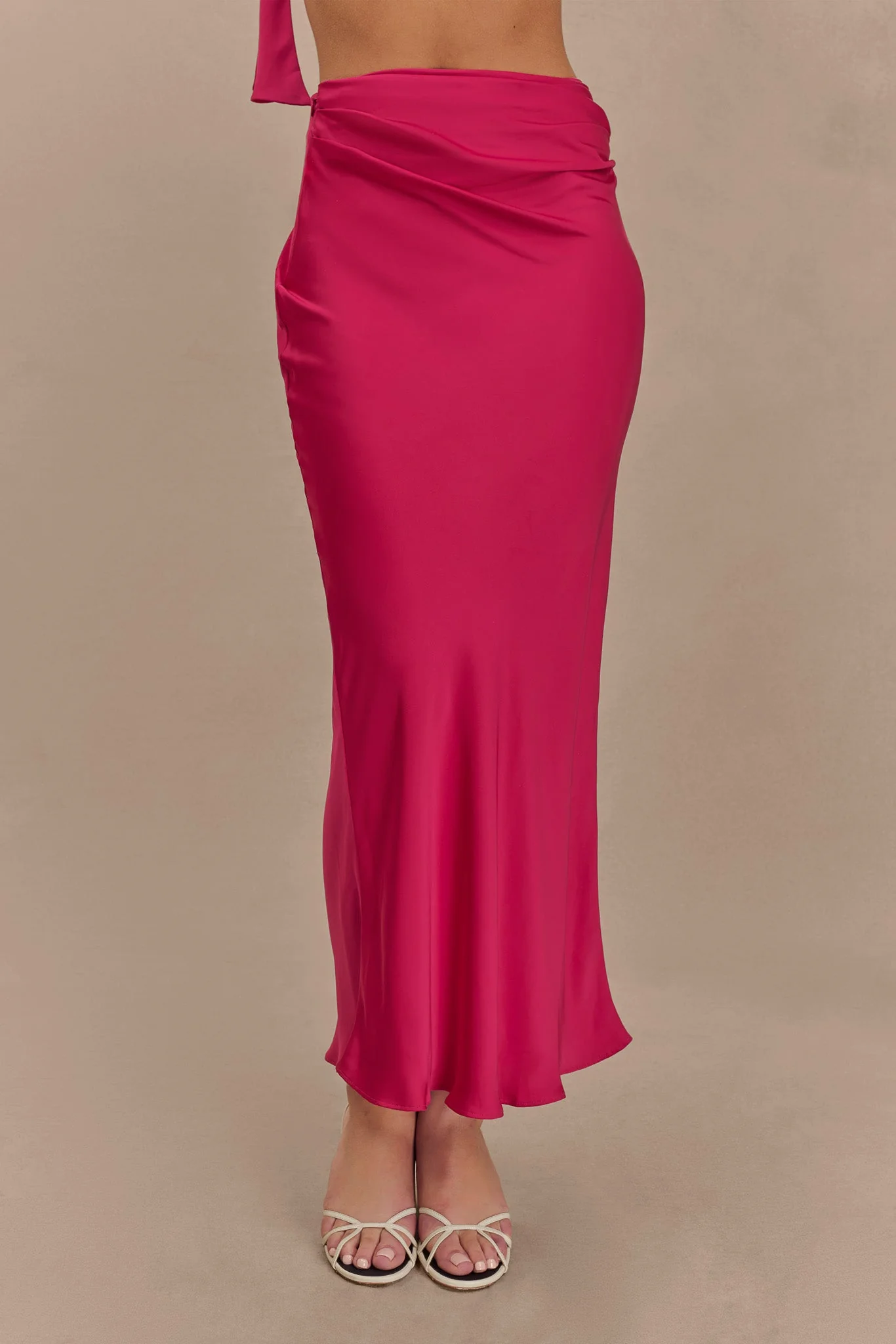 Nicola Satin Asymmetric Maxi Skirt - Pink Cherry - Image 7