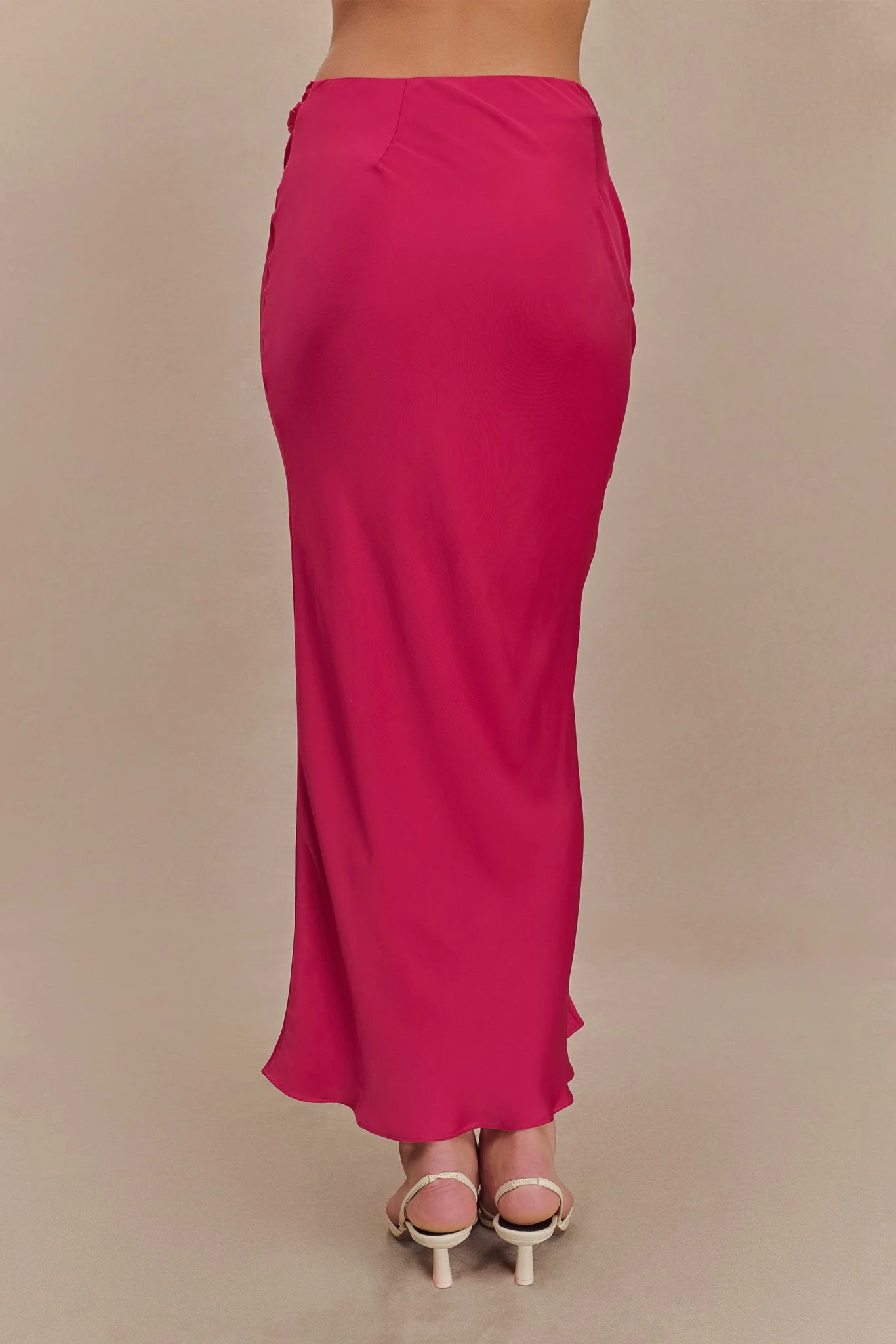 Nicola Satin Asymmetric Maxi Skirt - Pink Cherry - Image 8