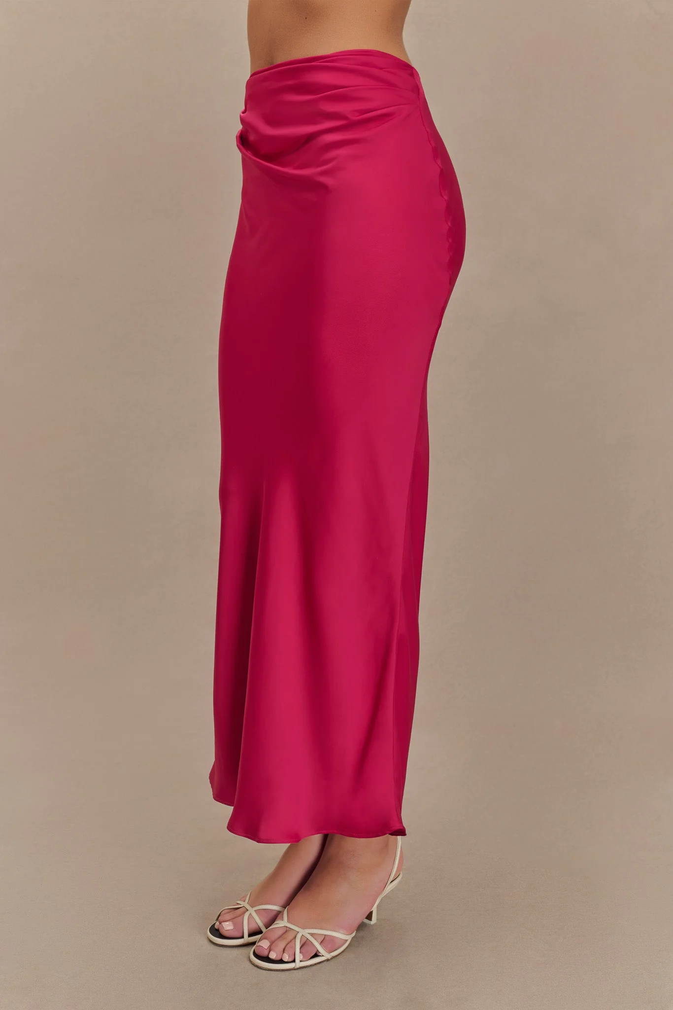 Nicola Satin Asymmetric Maxi Skirt - Pink Cherry - Image 9