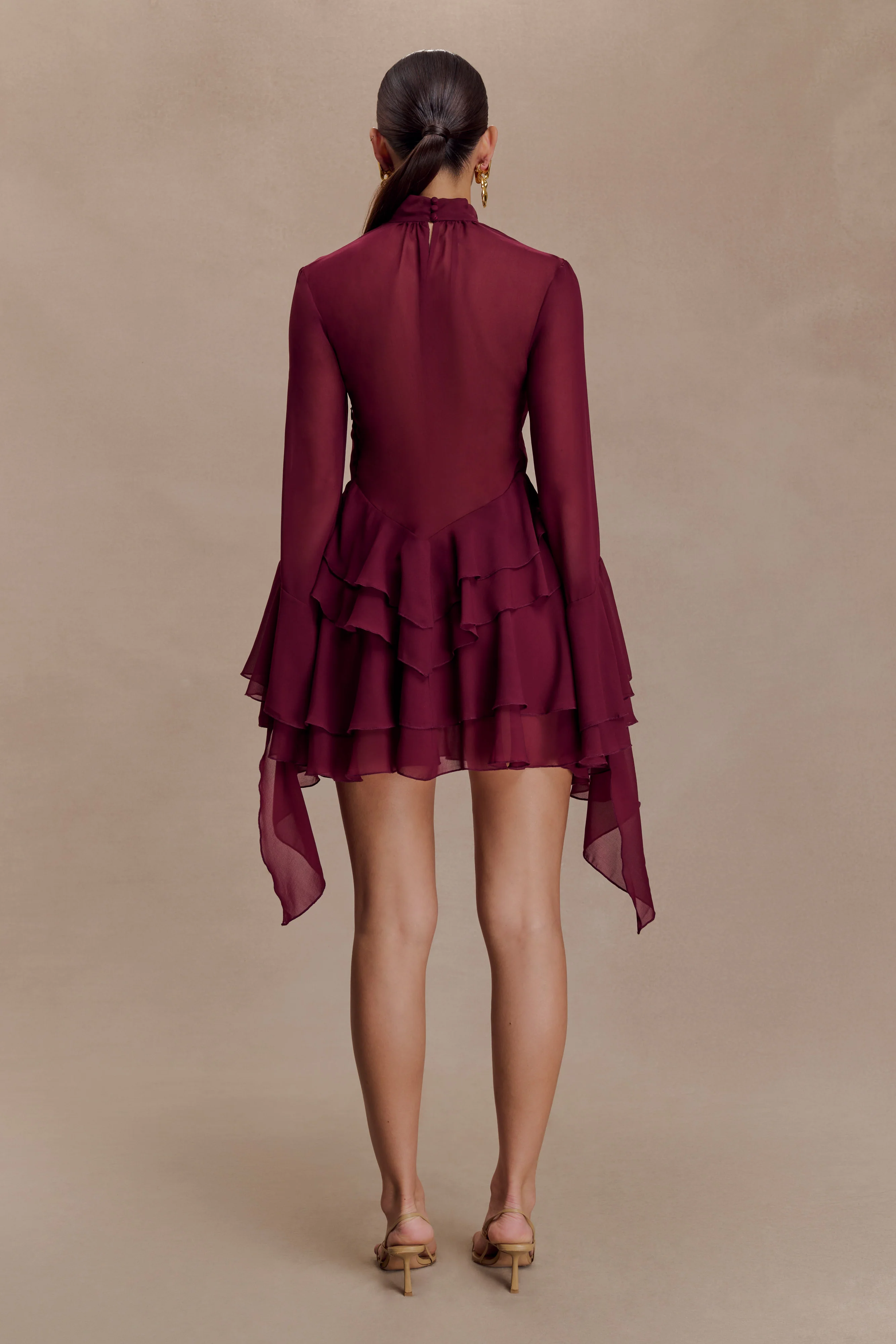 Nimah Chiffon Ruffle Mini Dress - Wine - Image 2
