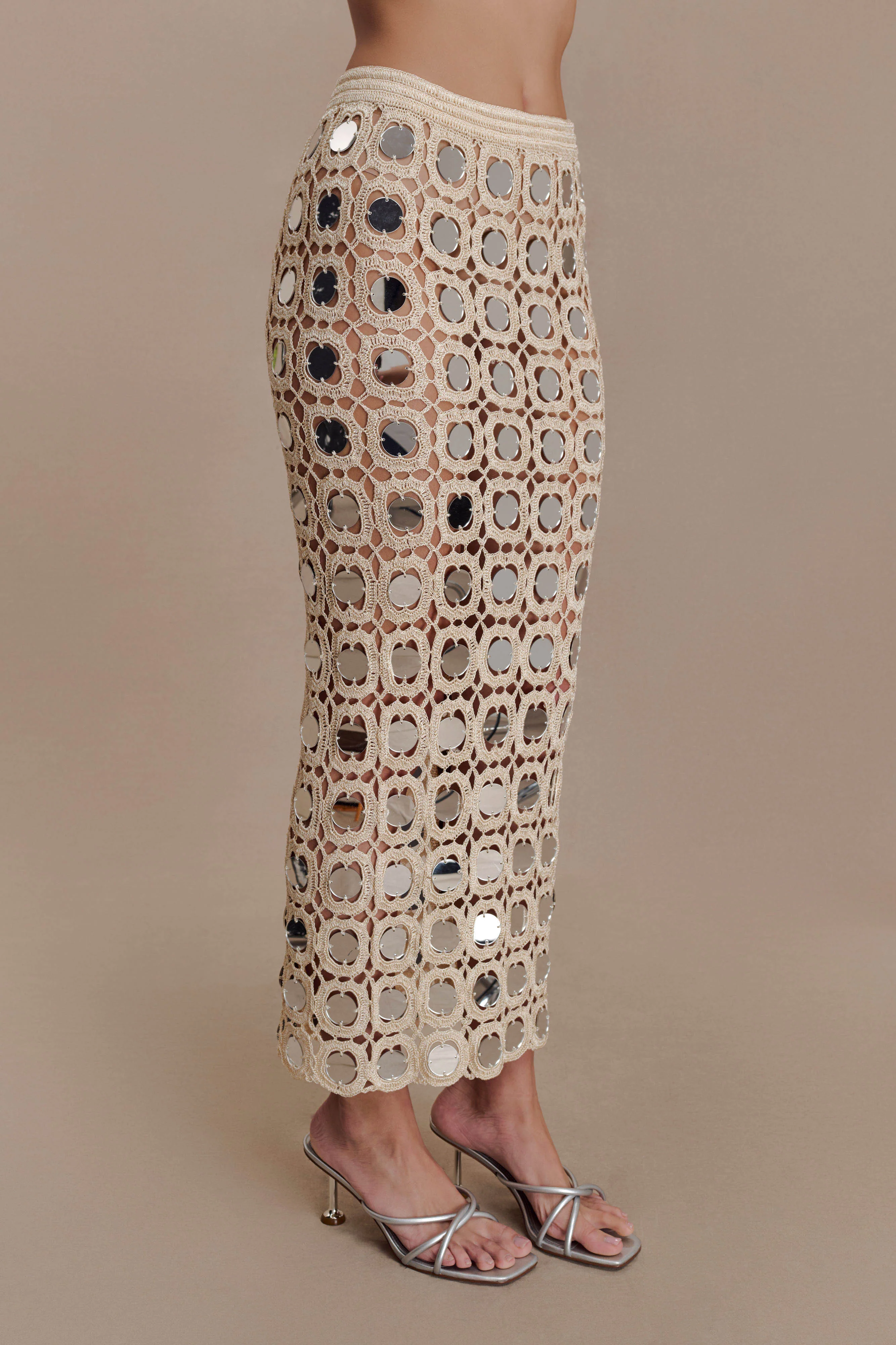 Noel Mirror Knit Midi Skirt - Beige - Image 7