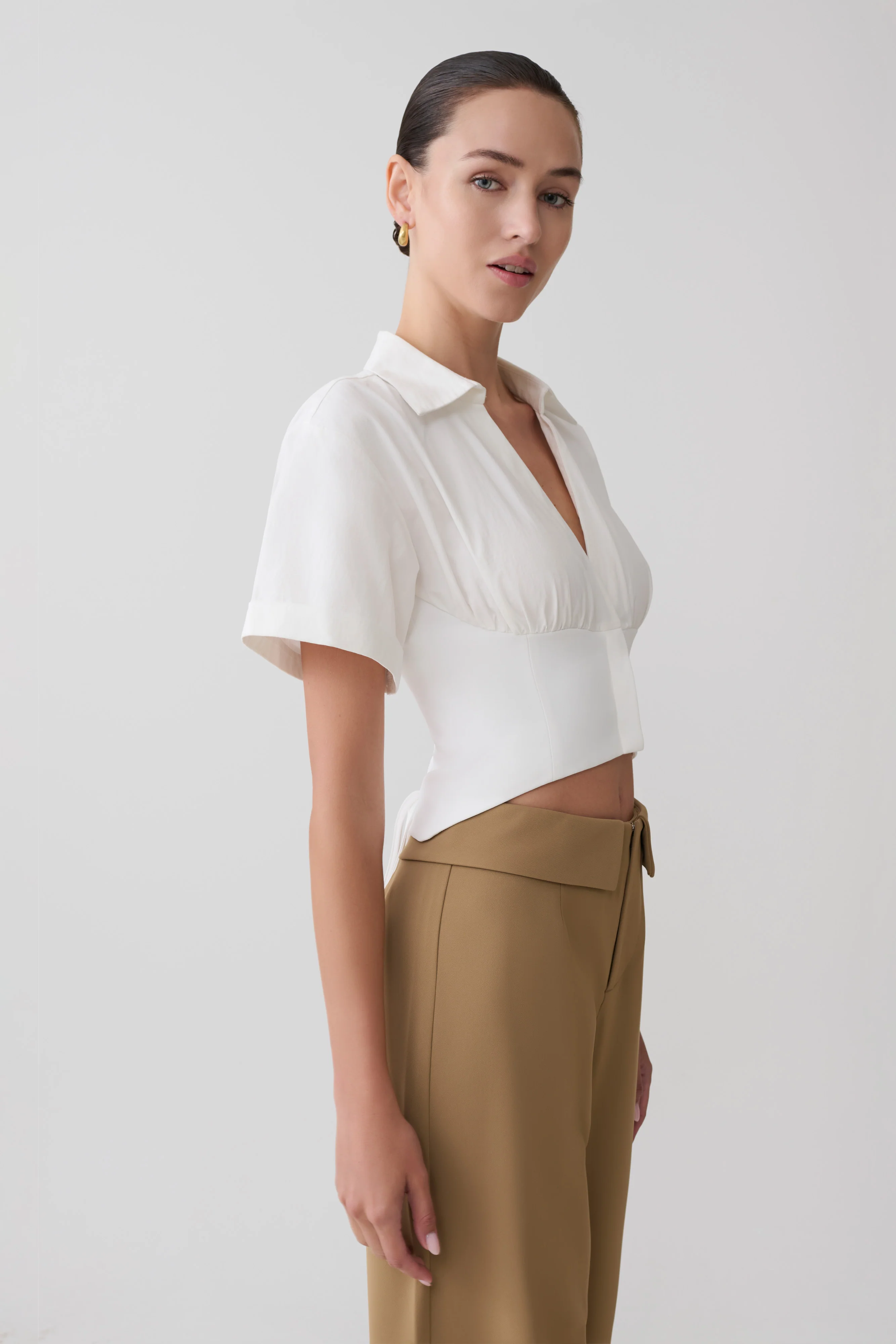 Noelia Tie Back Short Sleeve Shirt - White - Image 3