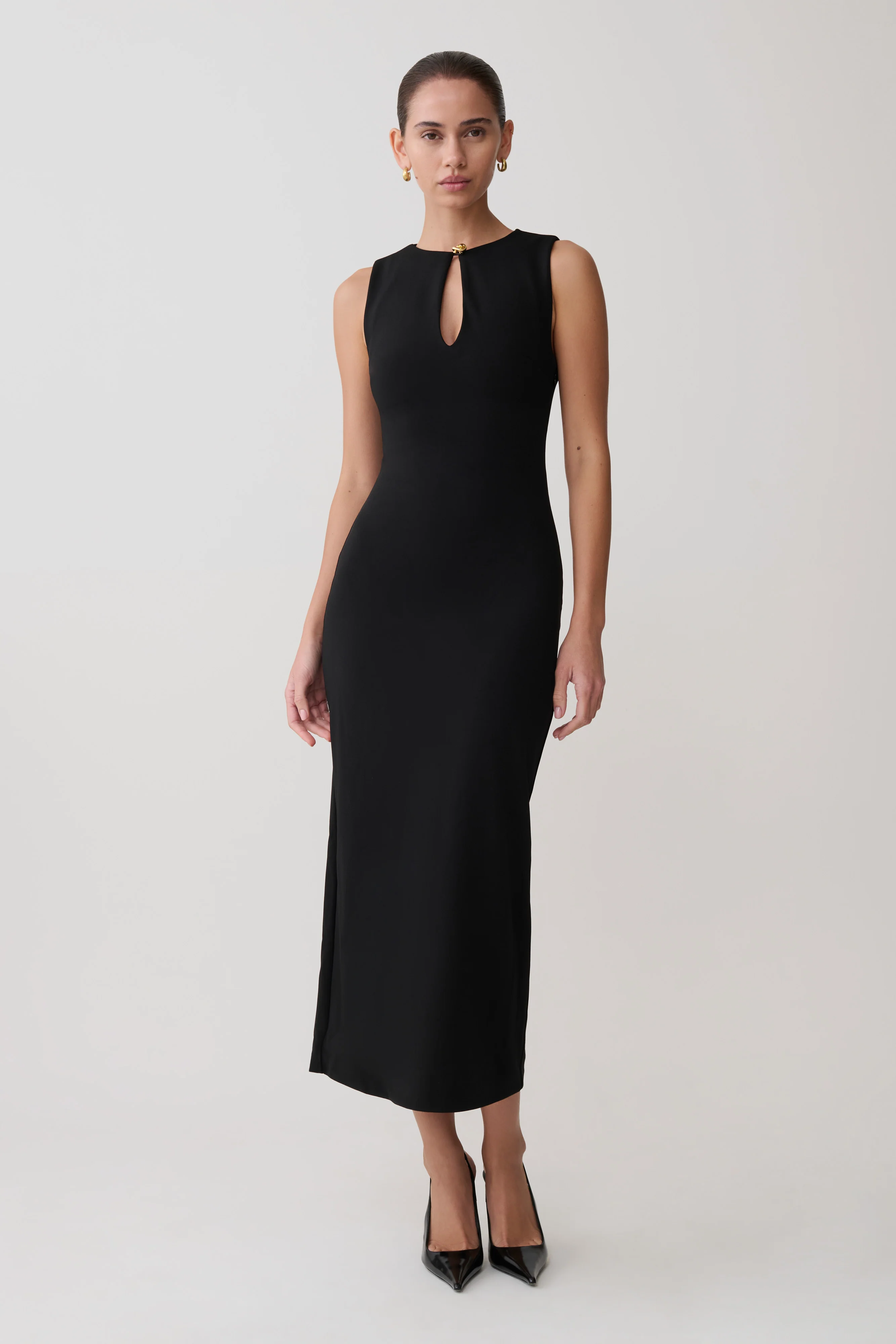 Norah Sleeveless Crepe Midi Dress - Black - Image 3