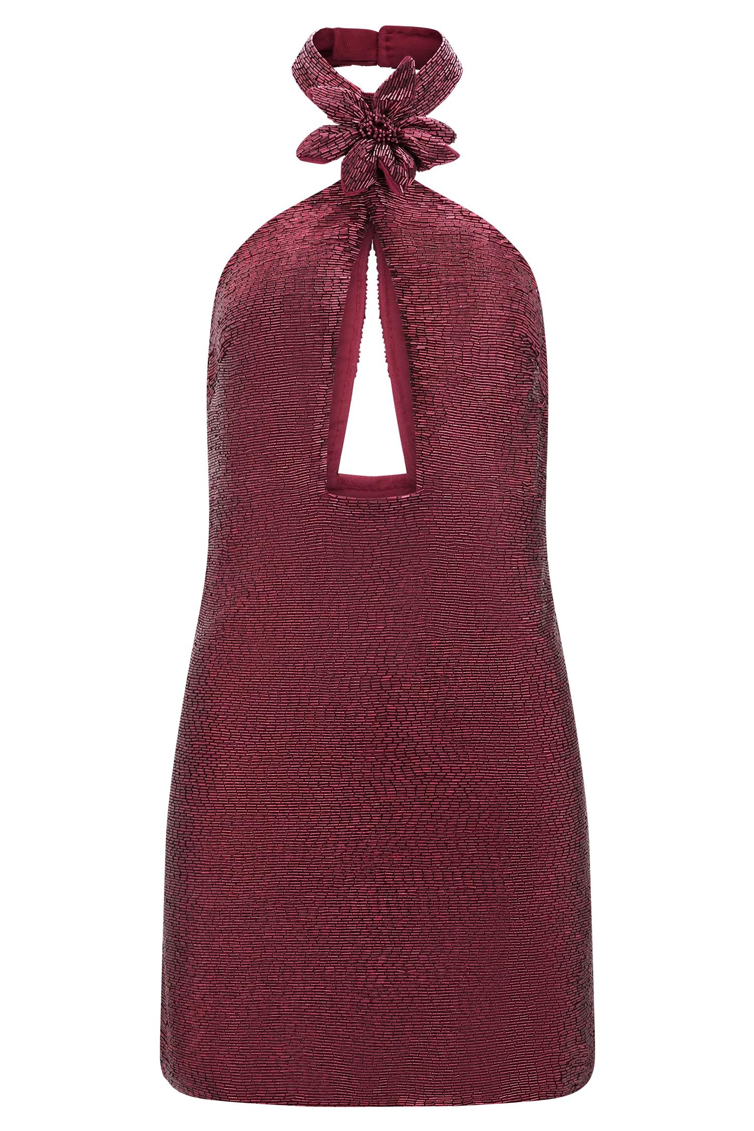 Nylah Beaded Halter Mini Dress - Burgundy - Image 10