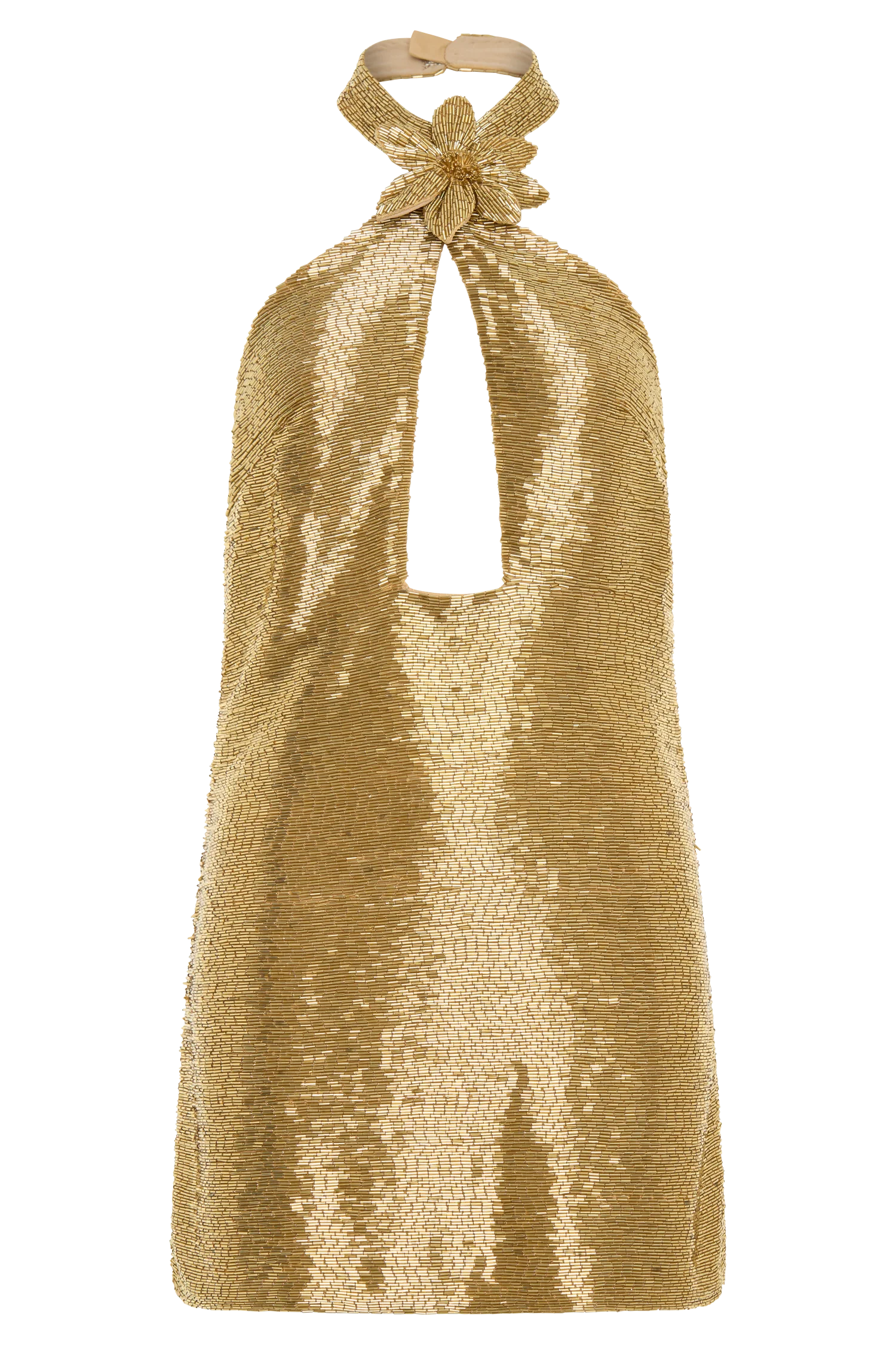 Nylah Beaded Halter Mini Dress - Gold - Image 9