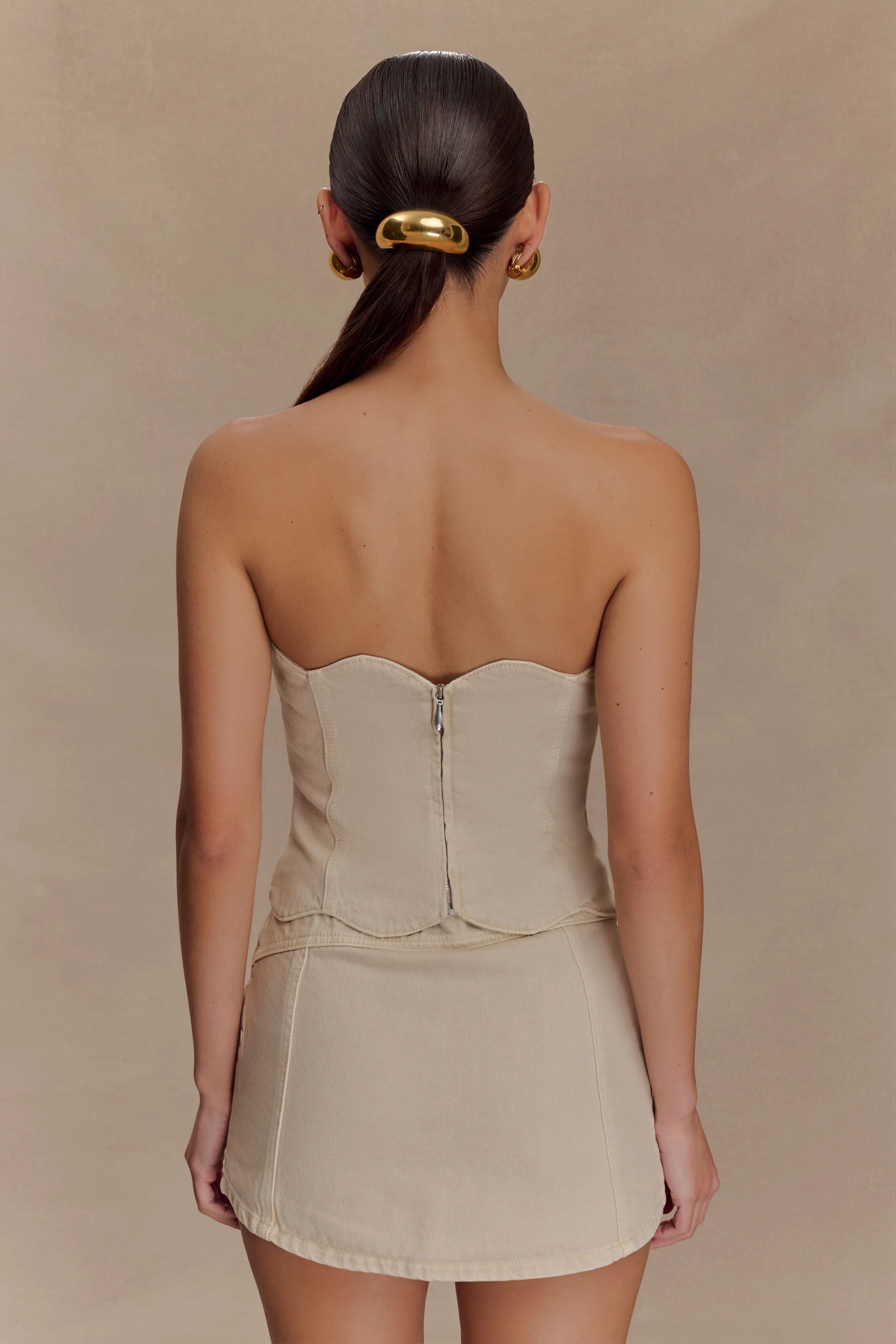 Oakley Strapless Scallop Denim Top - Stone Wash - Image 2