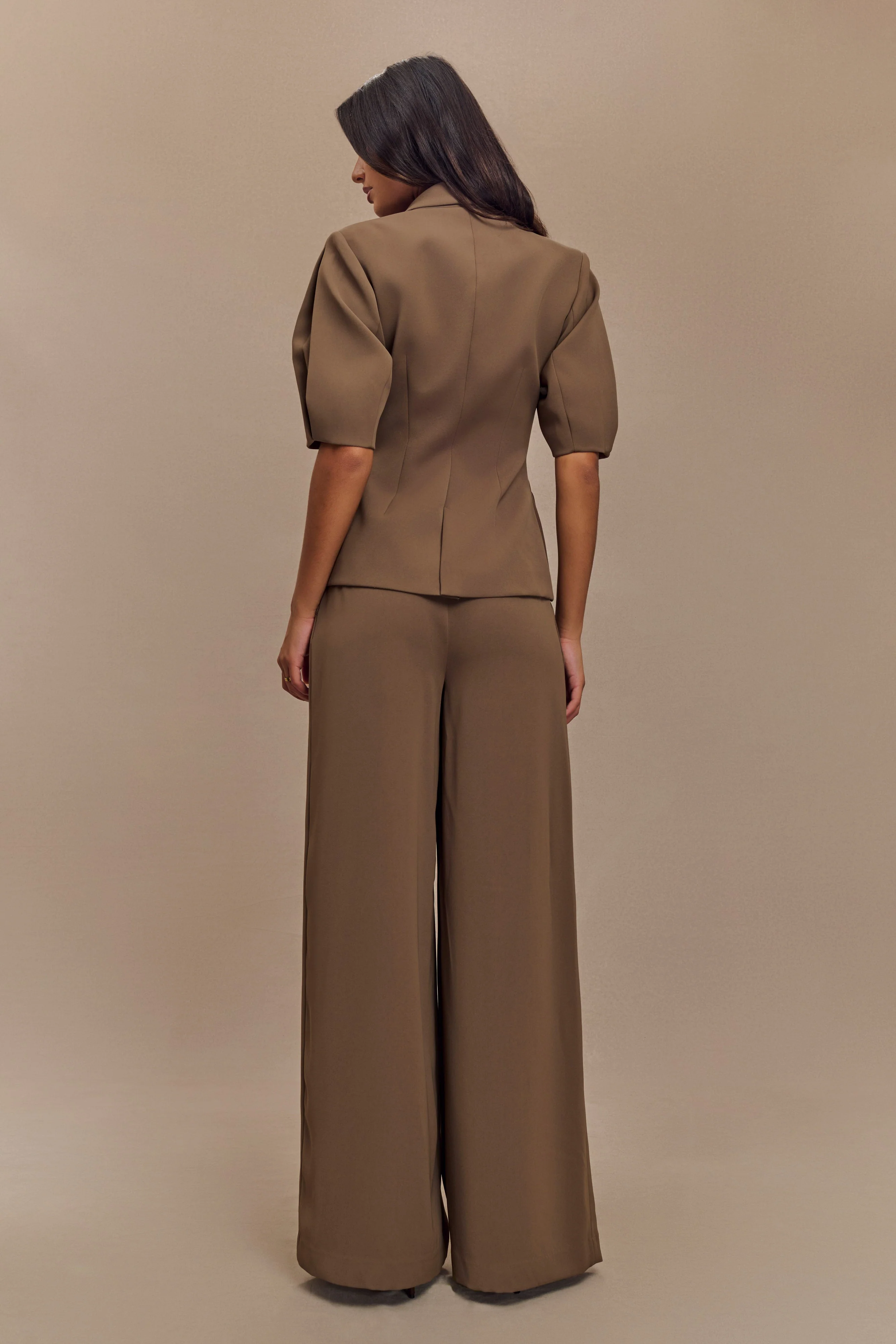 Opal Puff Sleeve Suiting Top - Cacao Brown - Image 3