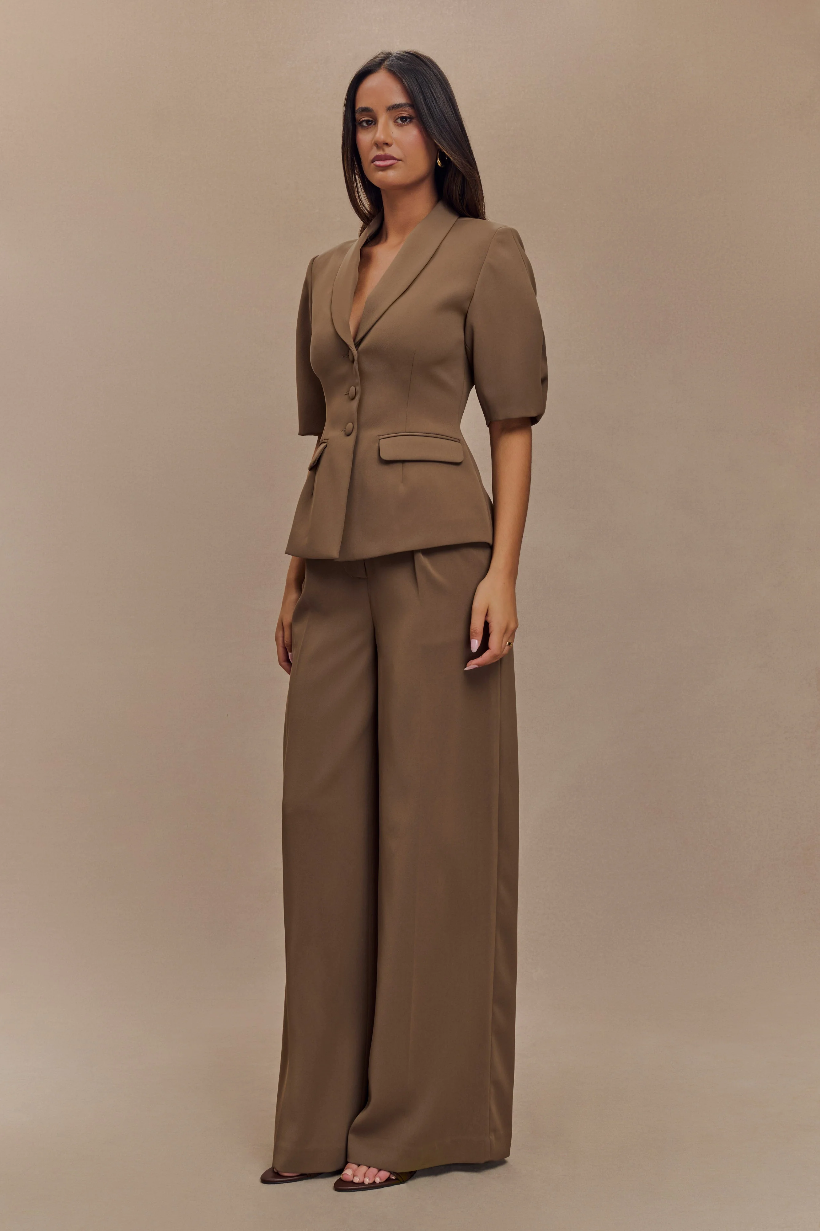 Opal Puff Sleeve Suiting Top - Cacao Brown - Image 5