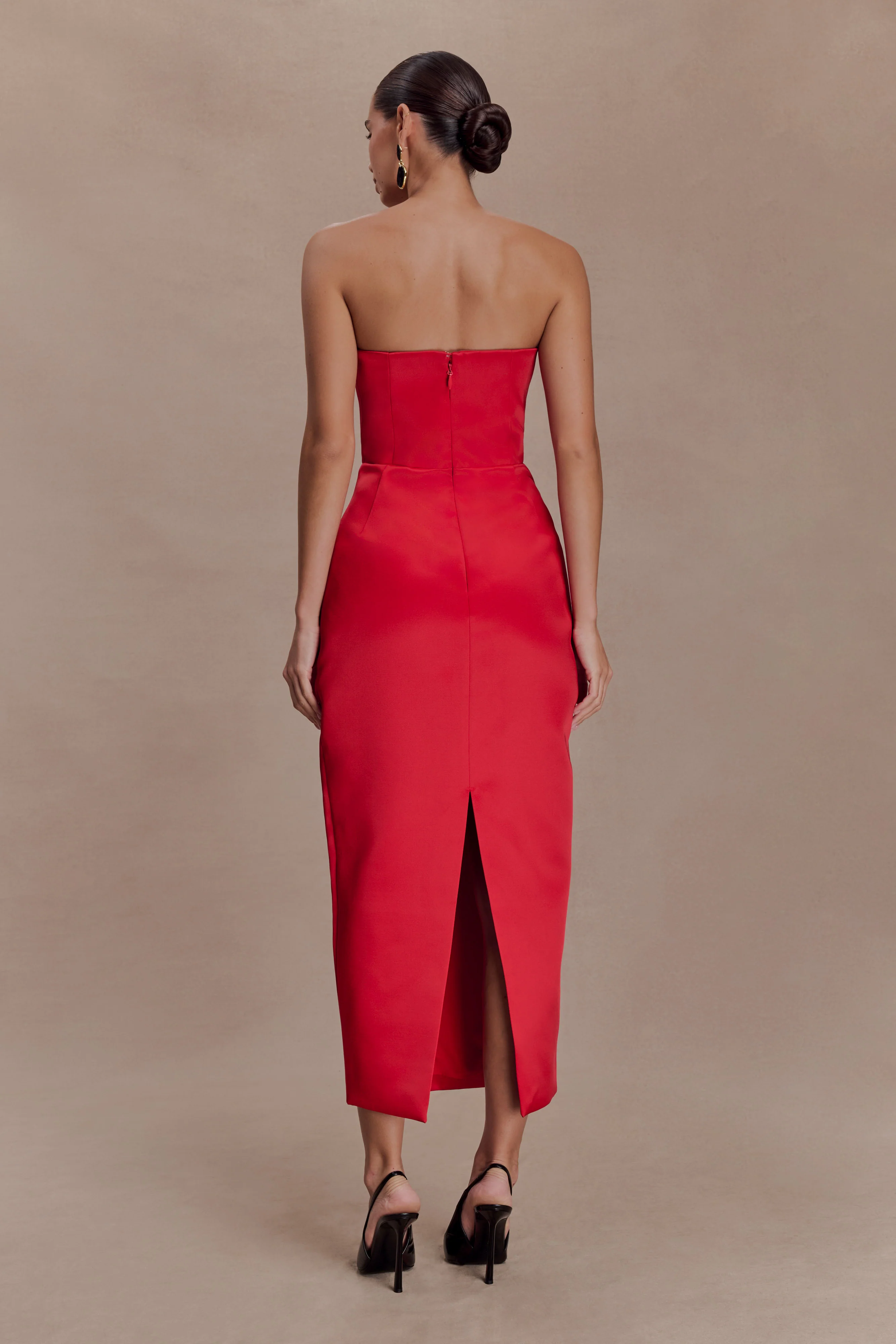 Ophelia Peplum Satin Maxi Dress - Red - Image 2