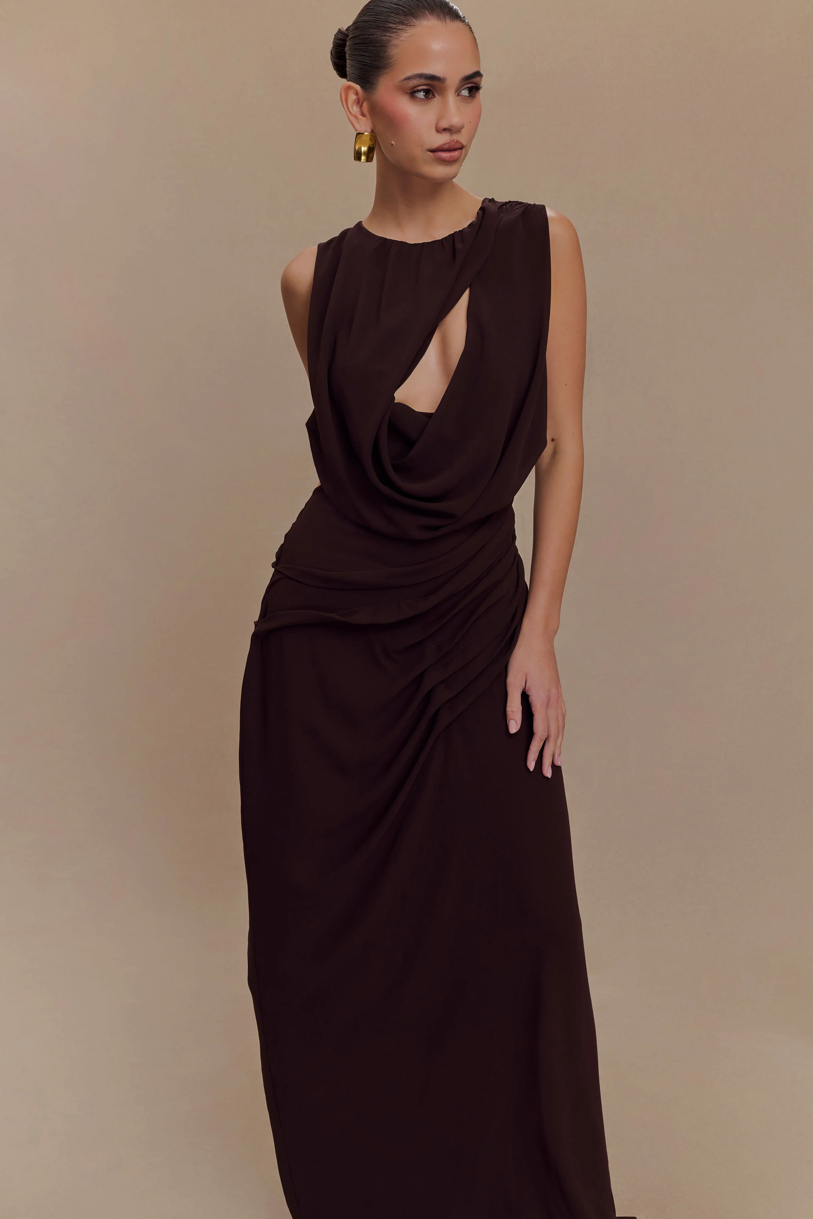 Oria Chiffon Maxi Dress - Cacao Brown - Image 5