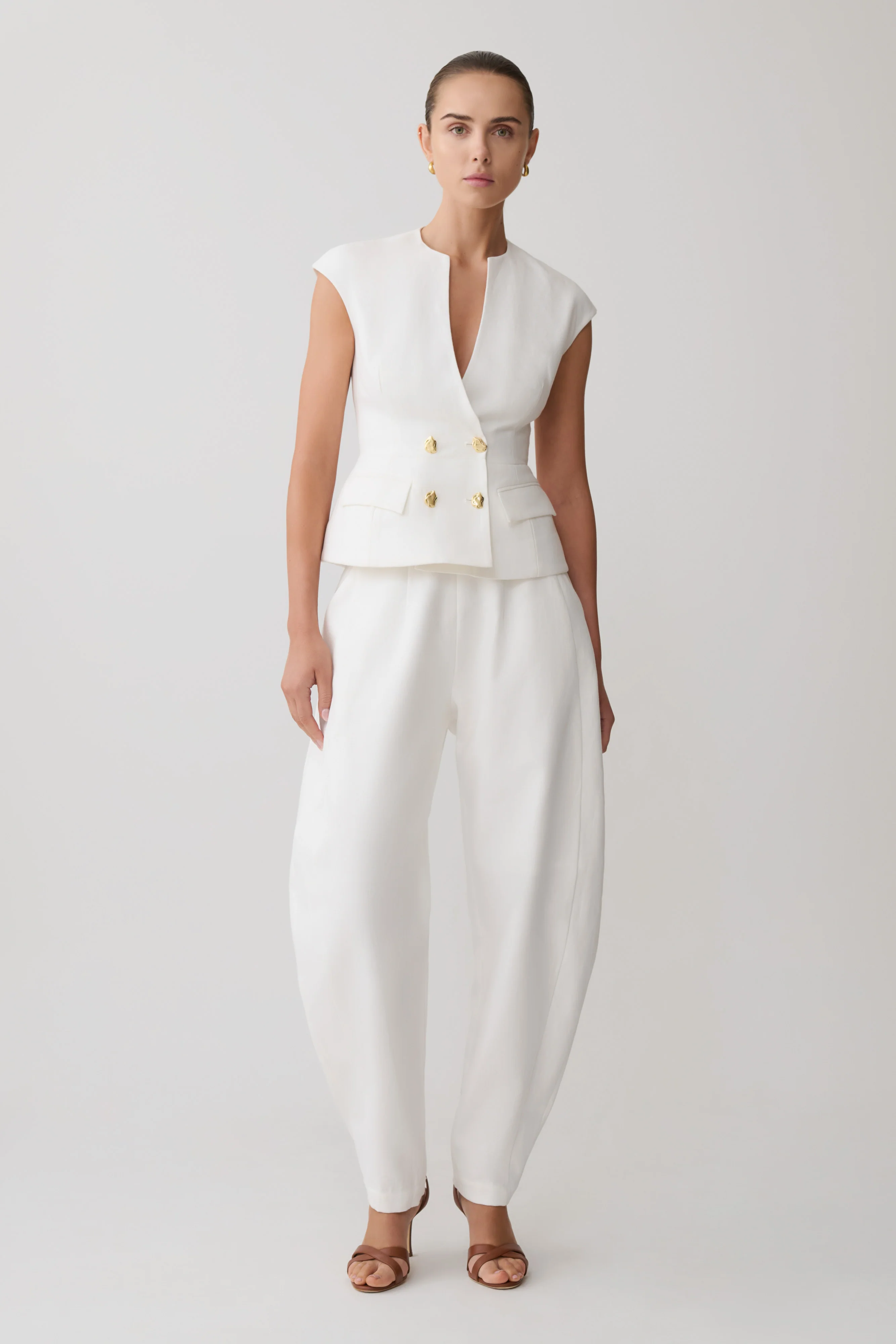 Oriana Linen Button Vest - White - Image 6