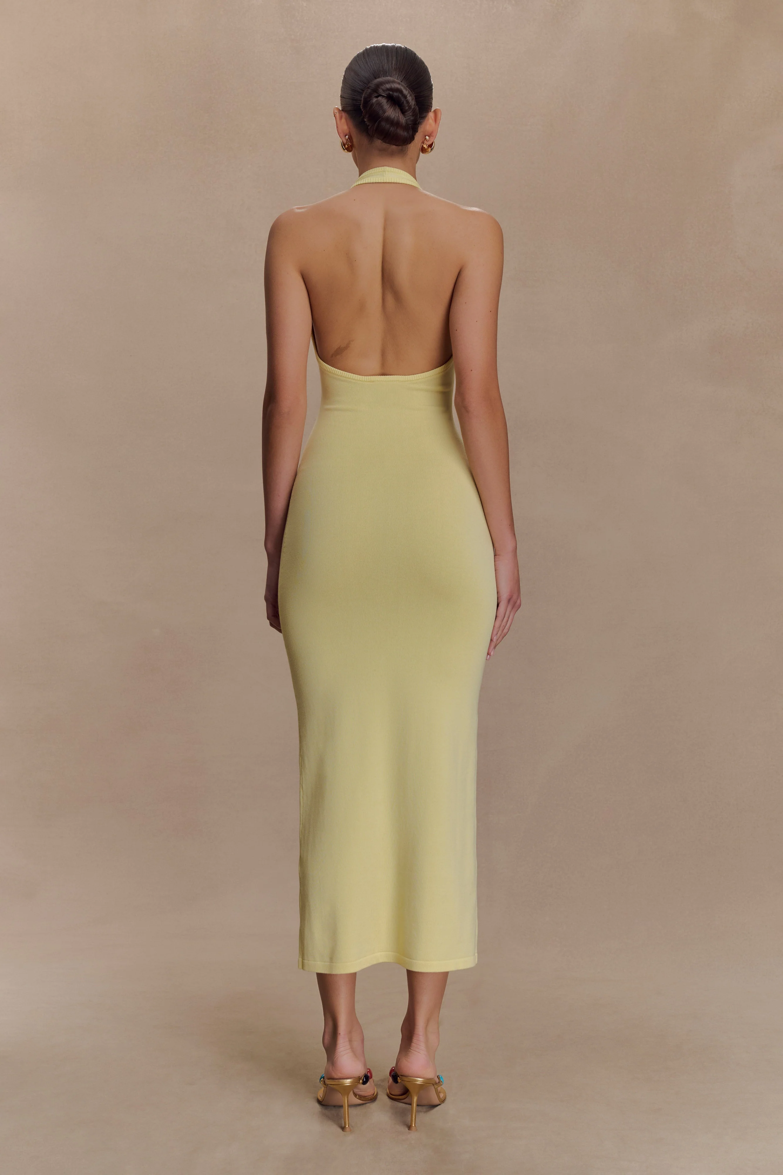 Ovina Halter Neck Knit Midi Dress - Lemon - Image 2