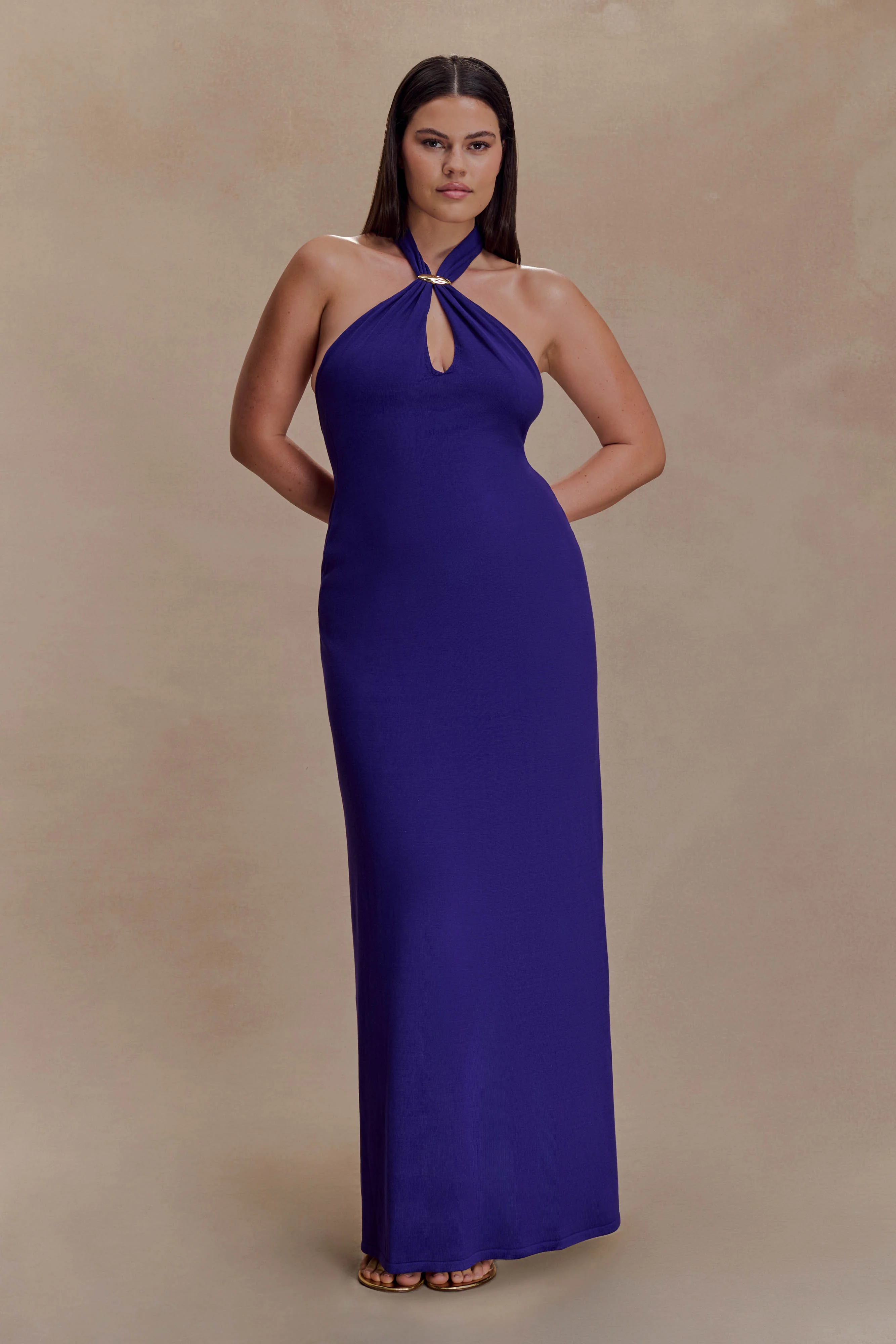 Ozias Halter Semi Sheer Knit Maxi Dress - Deep Purple - Image 5