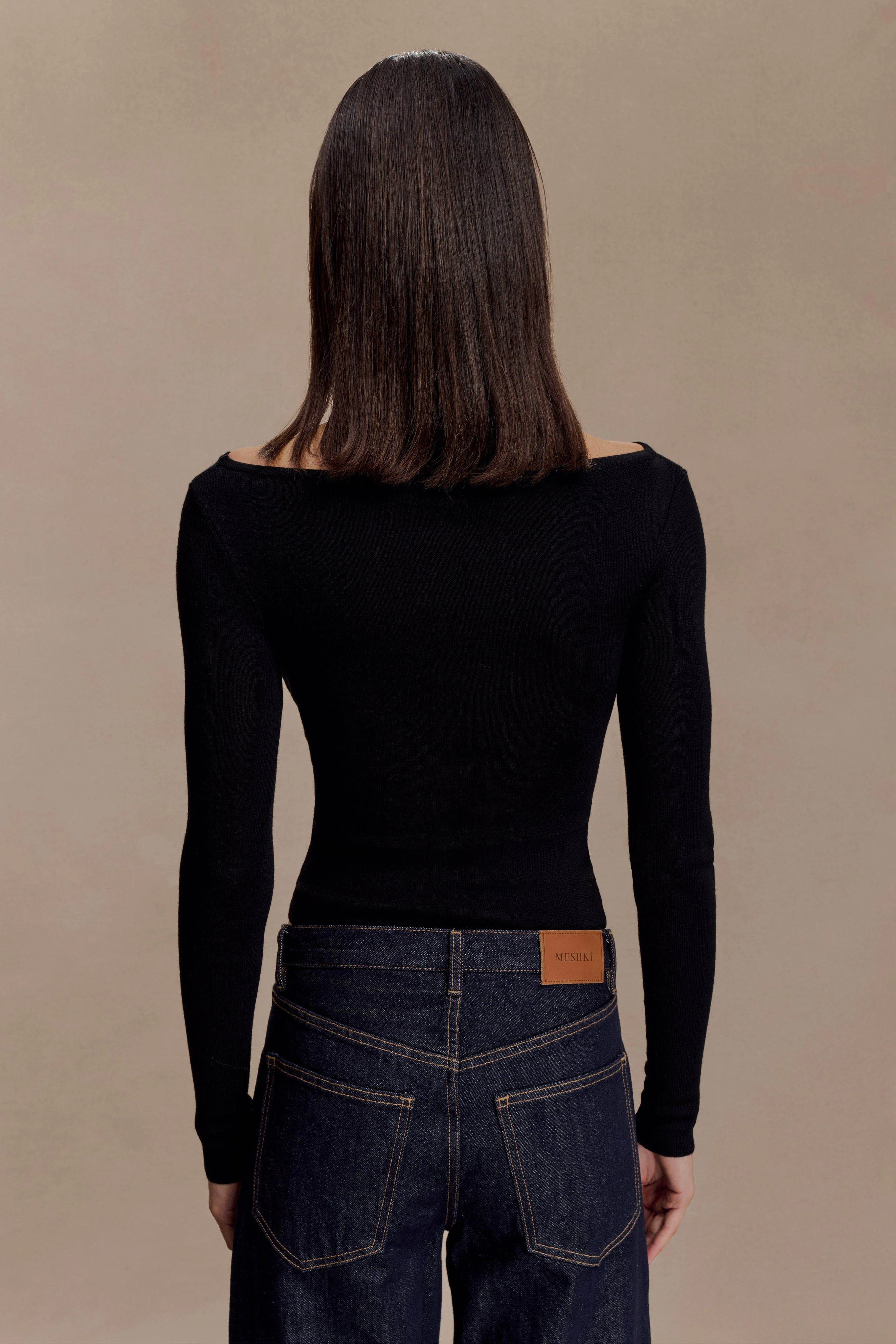 Paedyn Merino Wool Ribbed Long Sleeve Top - Black - Image 5