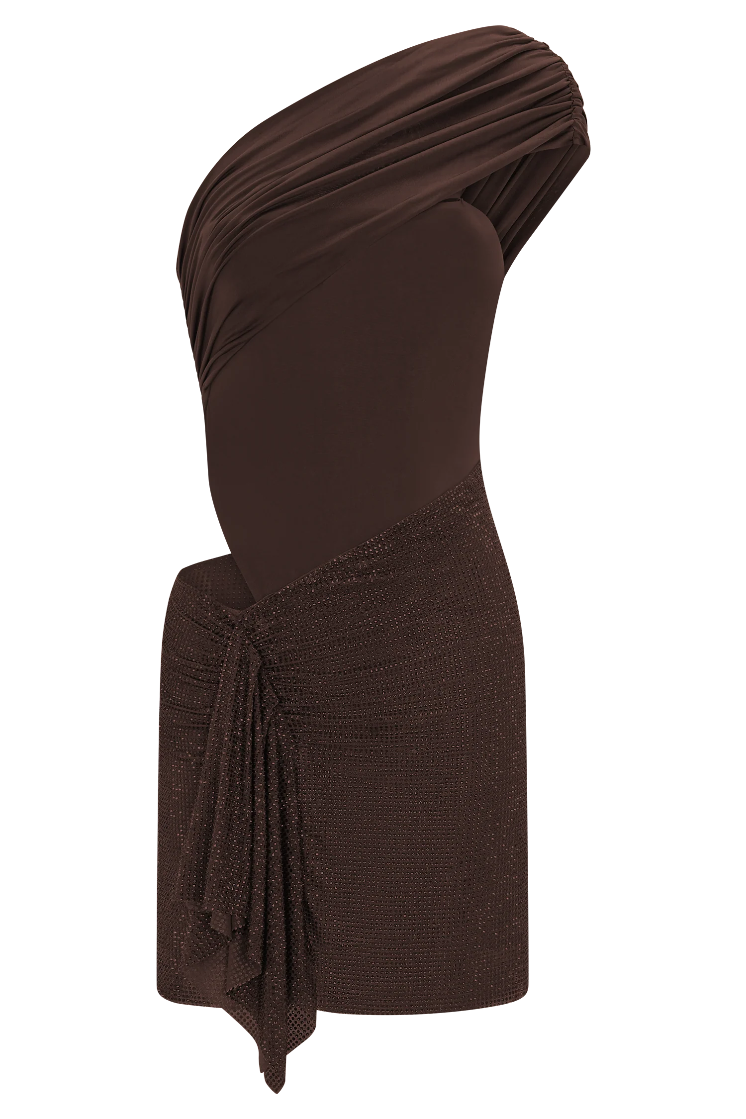 Paisley Slinky And Diamante Mini Dress - Chocolate - Image 11