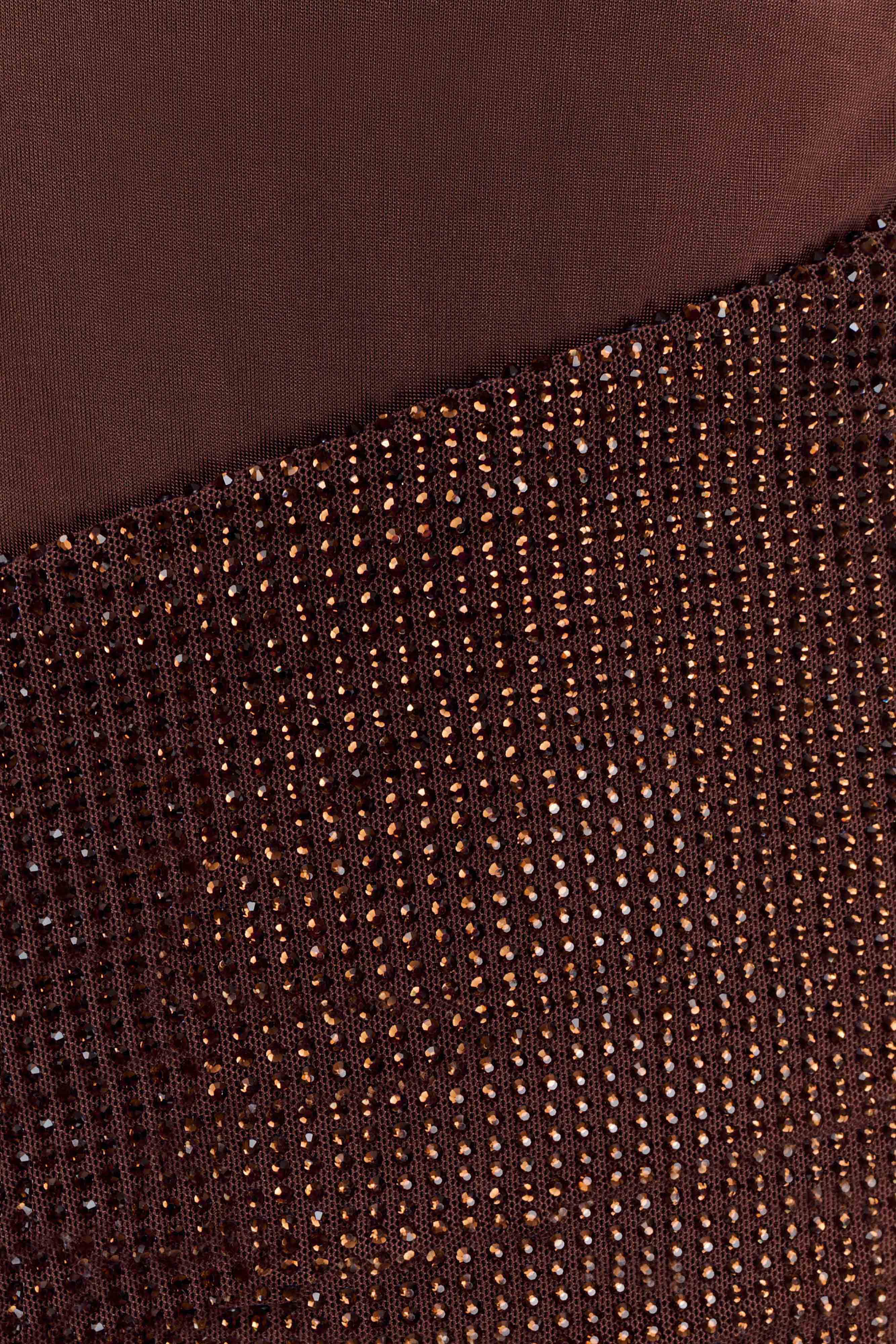 Paisley Slinky And Diamante Mini Dress - Chocolate - Image 9