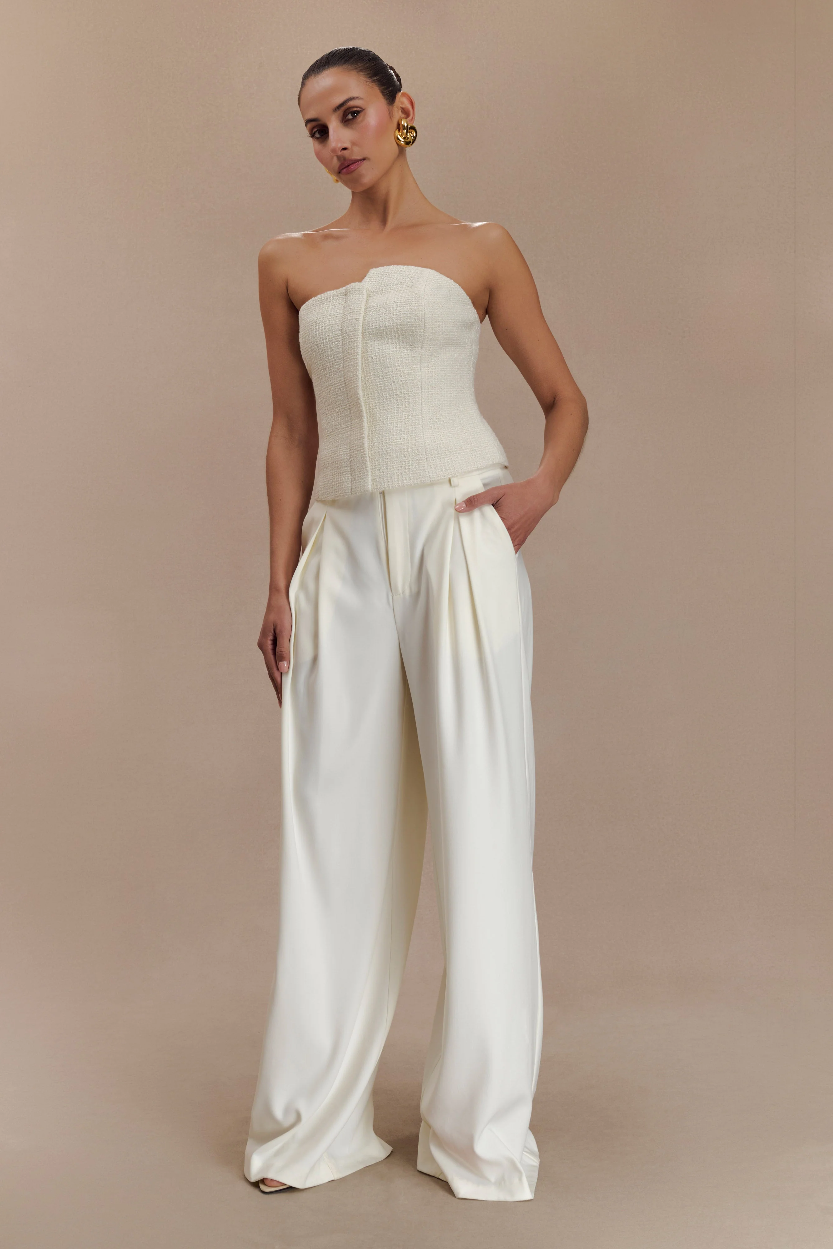 Parker Boucle Strapless Asymmetric Top - Ivory - Image 4